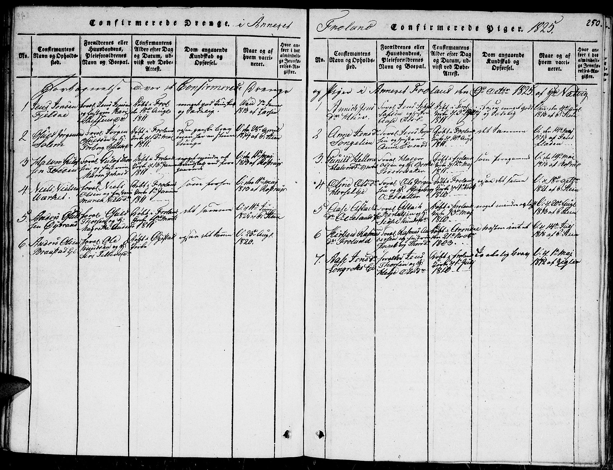 Fjære sokneprestkontor, SAK/1111-0011/F/Fa/L0001: Parish register (official) no. A 1 /2, 1816-1826, p. 250
