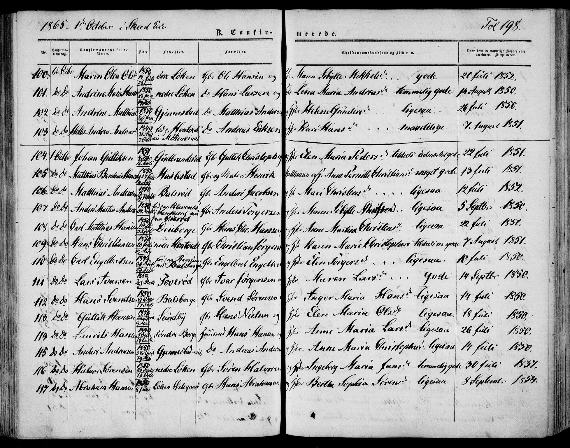 Stokke kirkebøker, AV/SAKO-A-320/F/Fa/L0008: Parish register (official) no. I 8, 1858-1871, p. 198