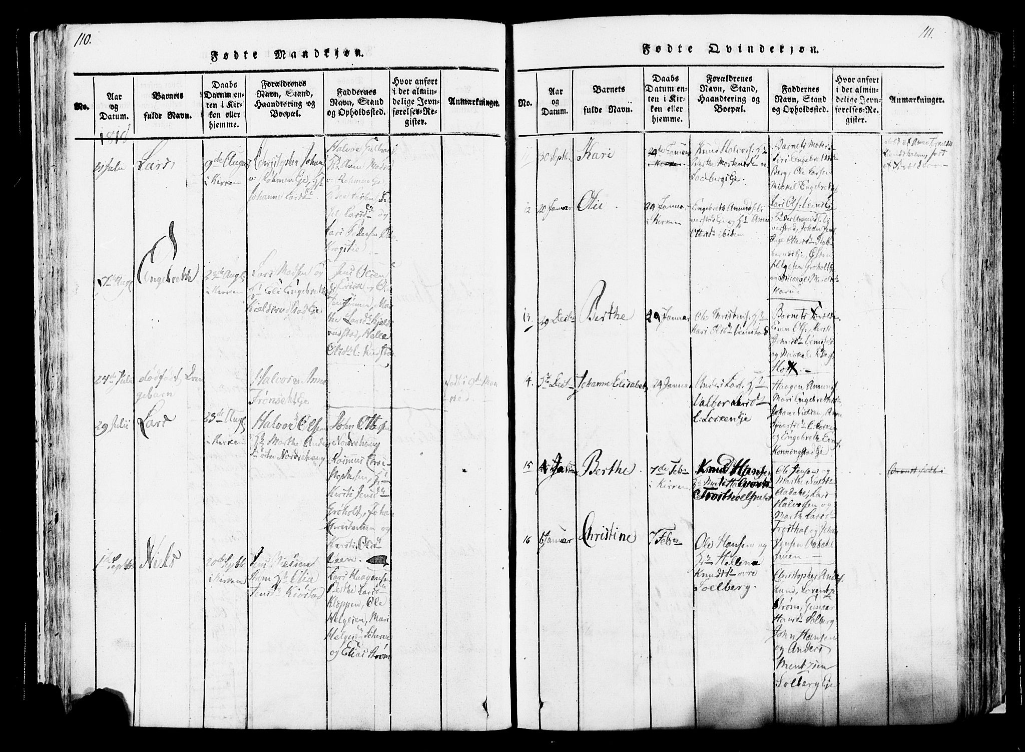 Løten prestekontor, SAH/PREST-022/K/Ka/L0005: Parish register (official) no. 5, 1814-1832, p. 110-111