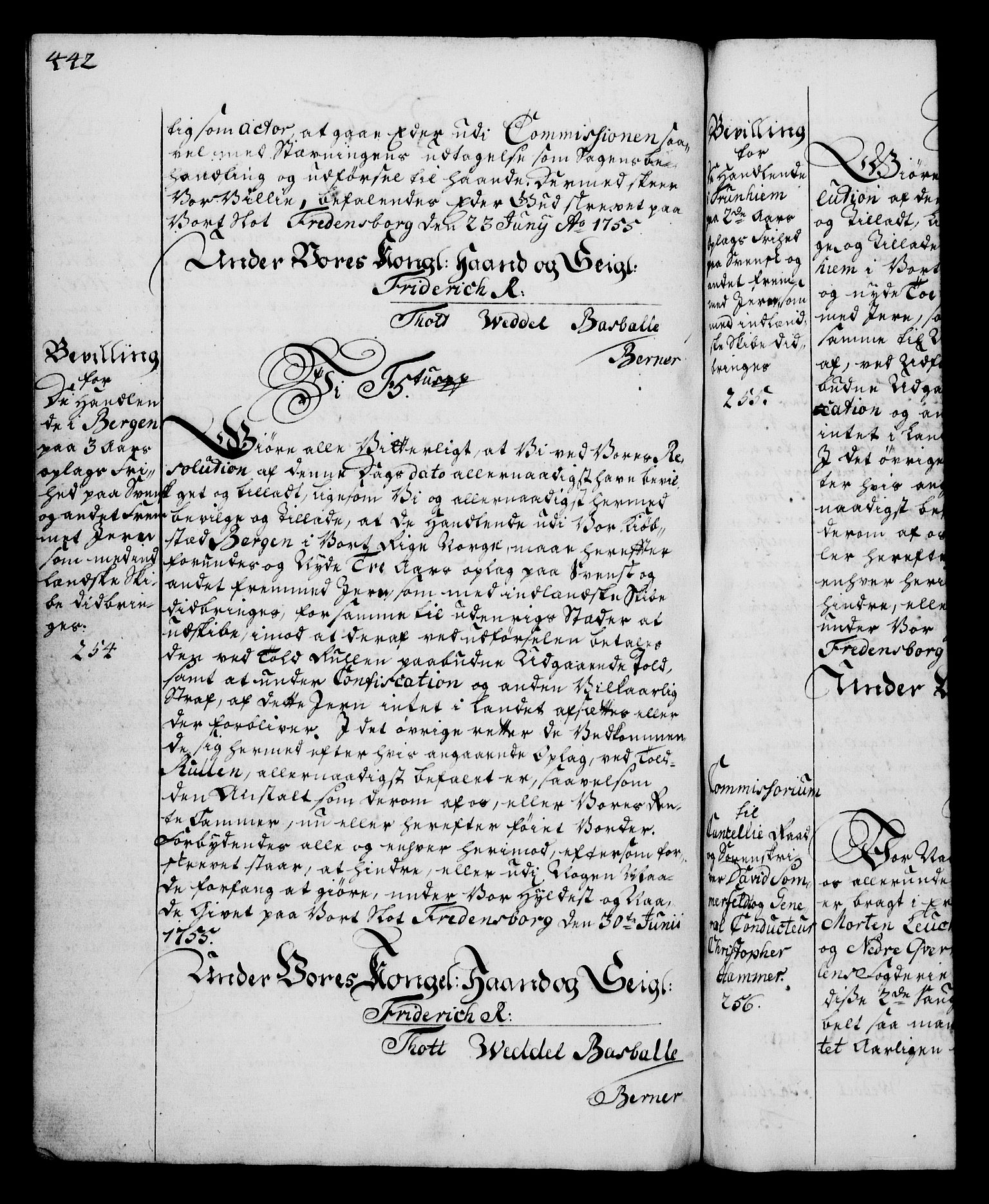 Rentekammeret, Kammerkanselliet, RA/EA-3111/G/Gg/Gga/L0006: Norsk ekspedisjonsprotokoll med register (merket RK 53.6), 1749-1759, p. 442