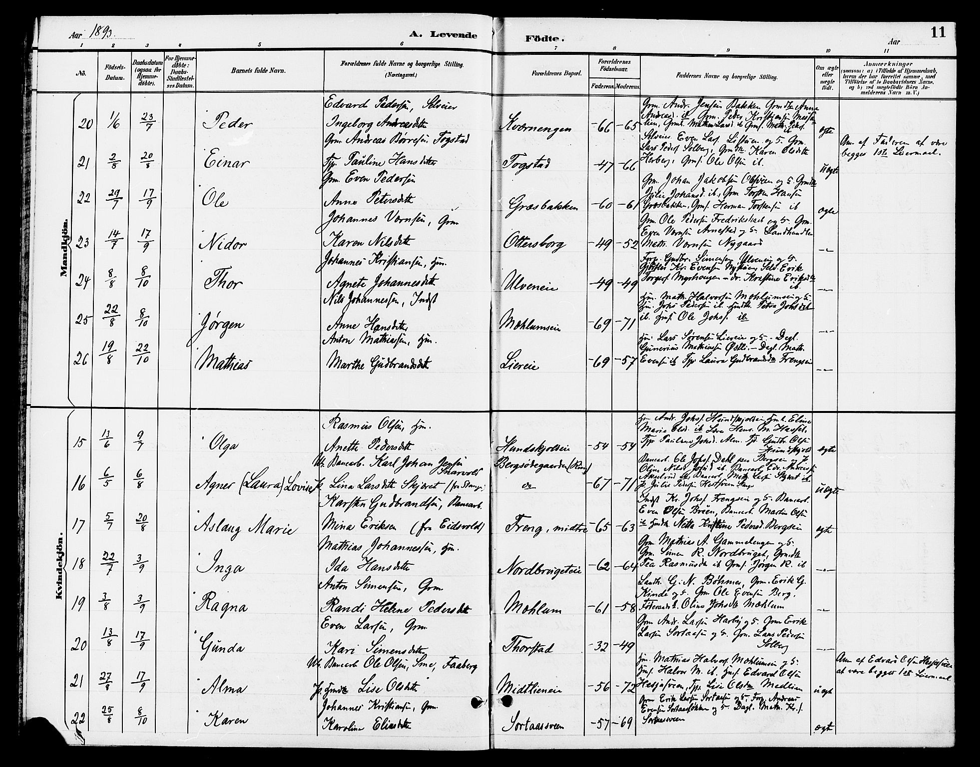 Ringsaker prestekontor, AV/SAH-PREST-014/L/La/L0013: Parish register (copy) no. 13, 1891-1904, p. 11