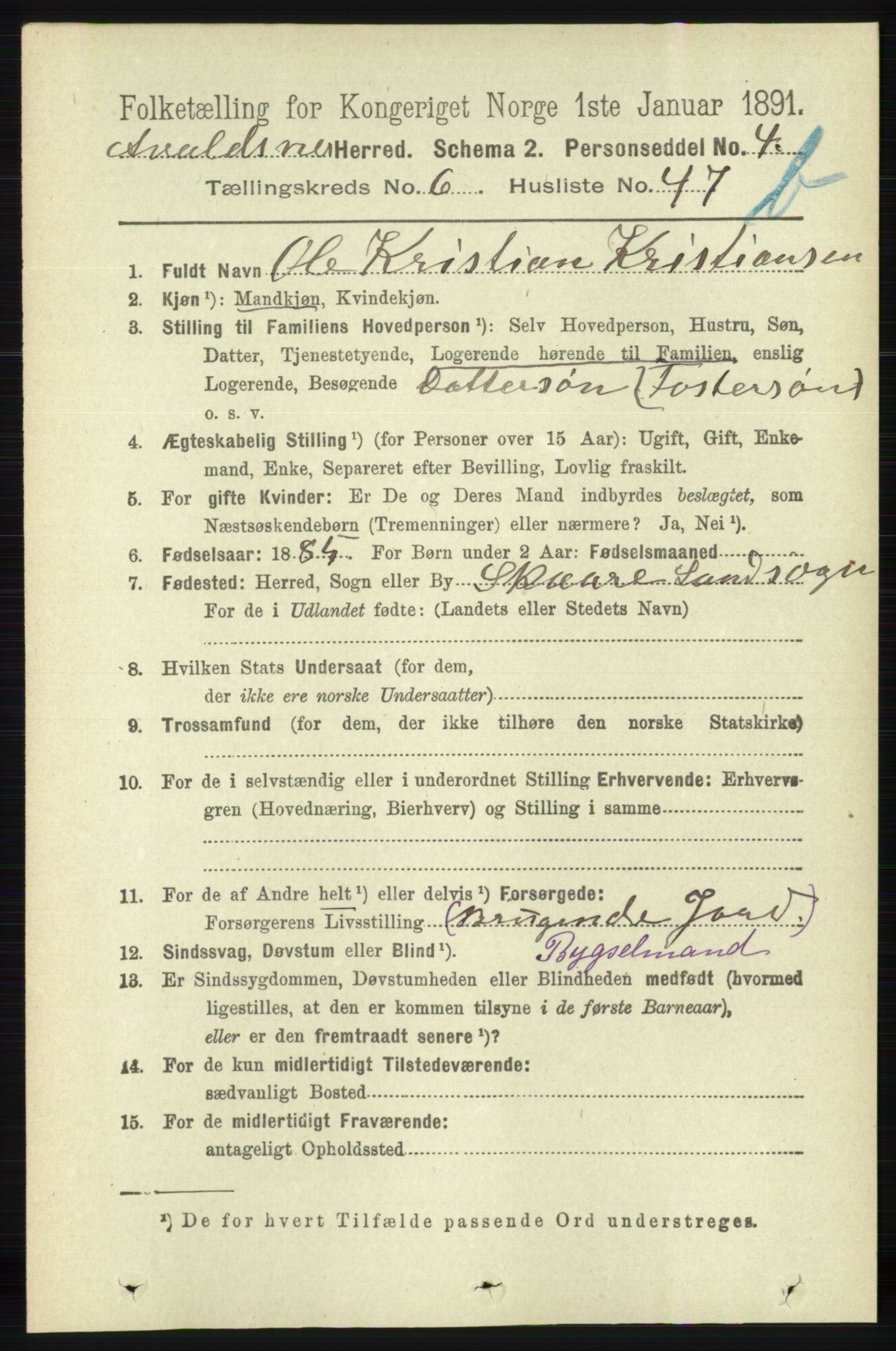 RA, 1891 census for 1147 Avaldsnes, 1891, p. 3500