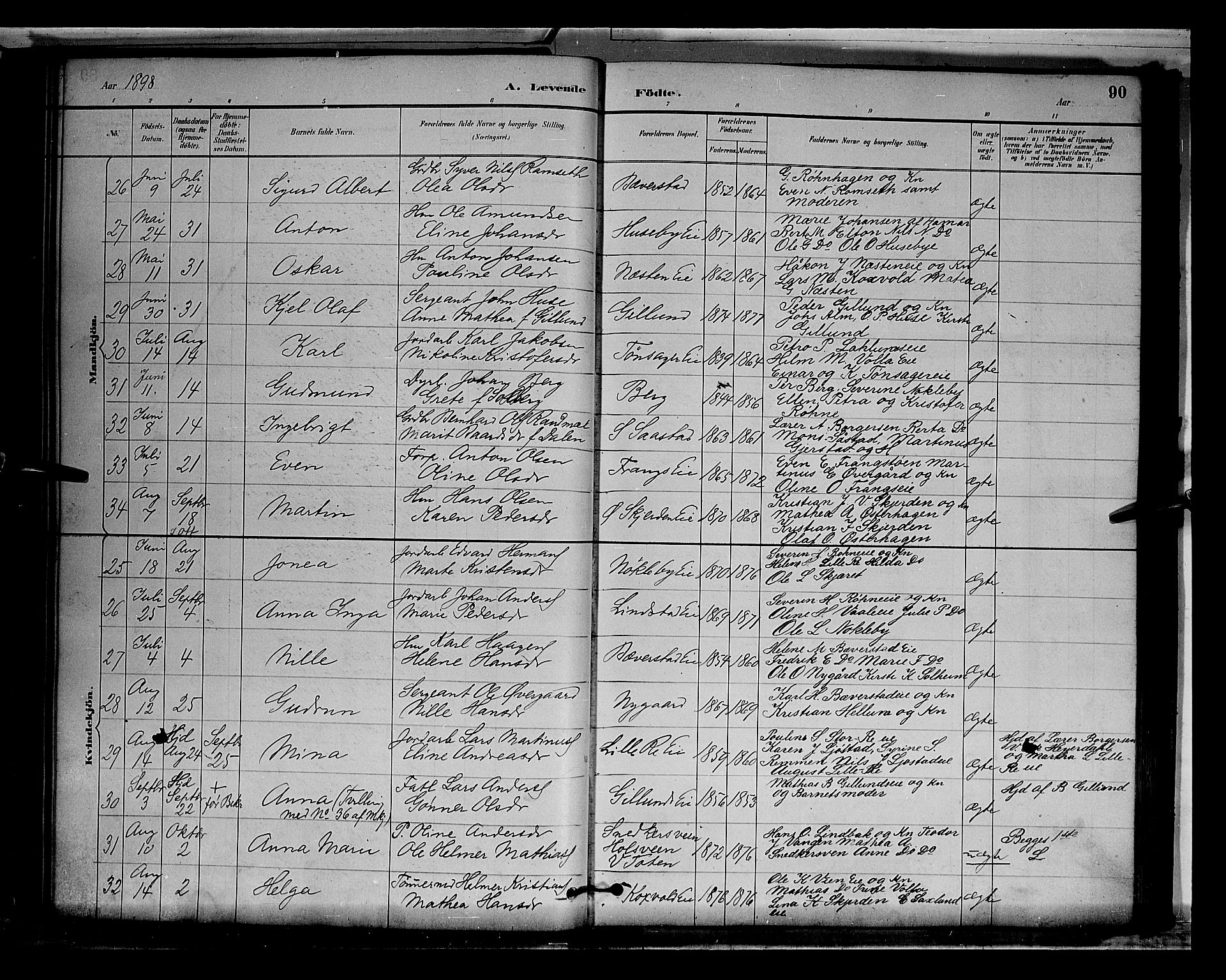 Stange prestekontor, AV/SAH-PREST-002/L/L0009: Parish register (copy) no. 9, 1883-1899, p. 90