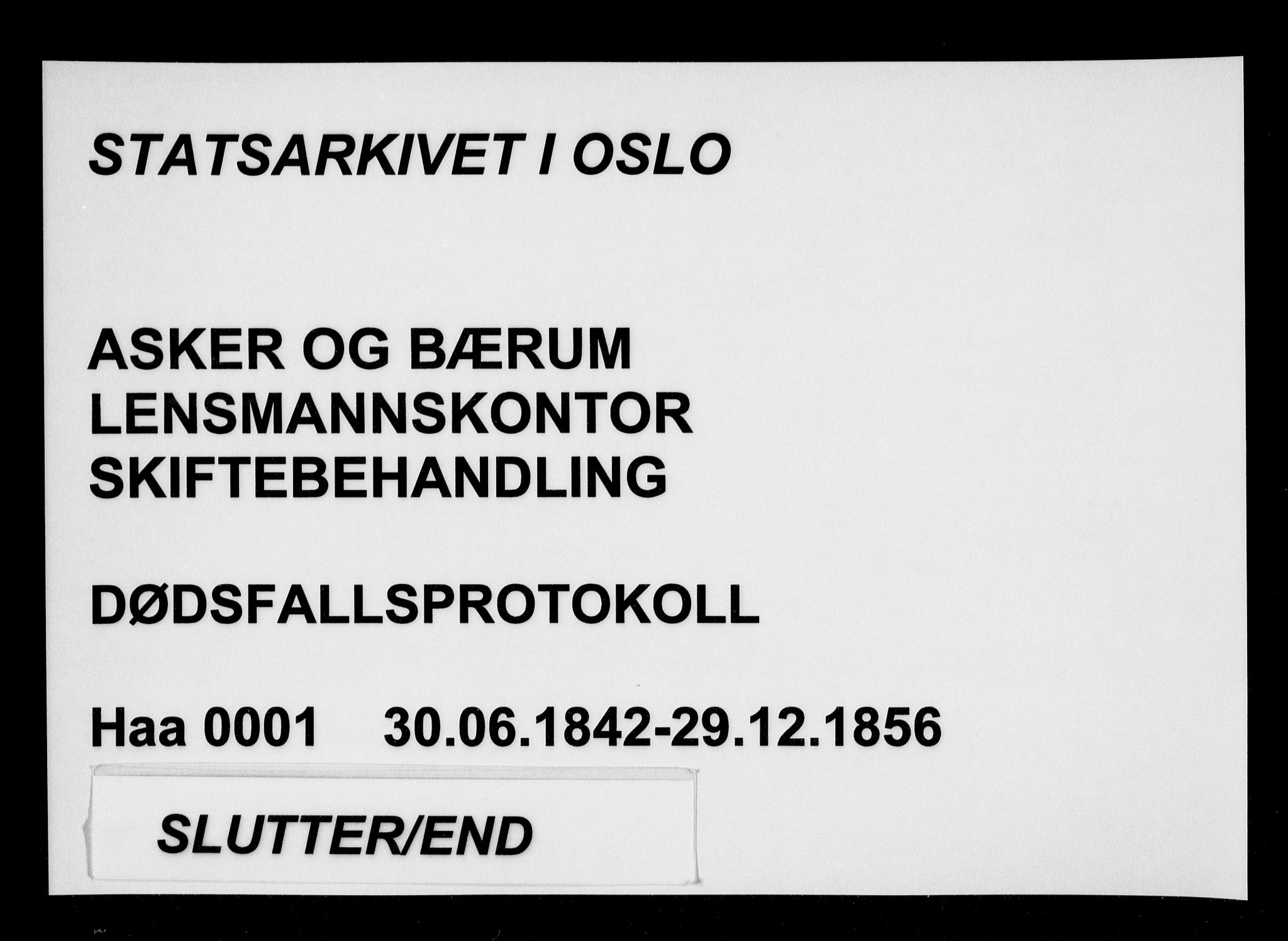 Asker og Bærum lensmannskontor, SAO/A-10643/H/Ha/Haa/L0001: Dødsanmeldelsesprotokoll, 1842-1856