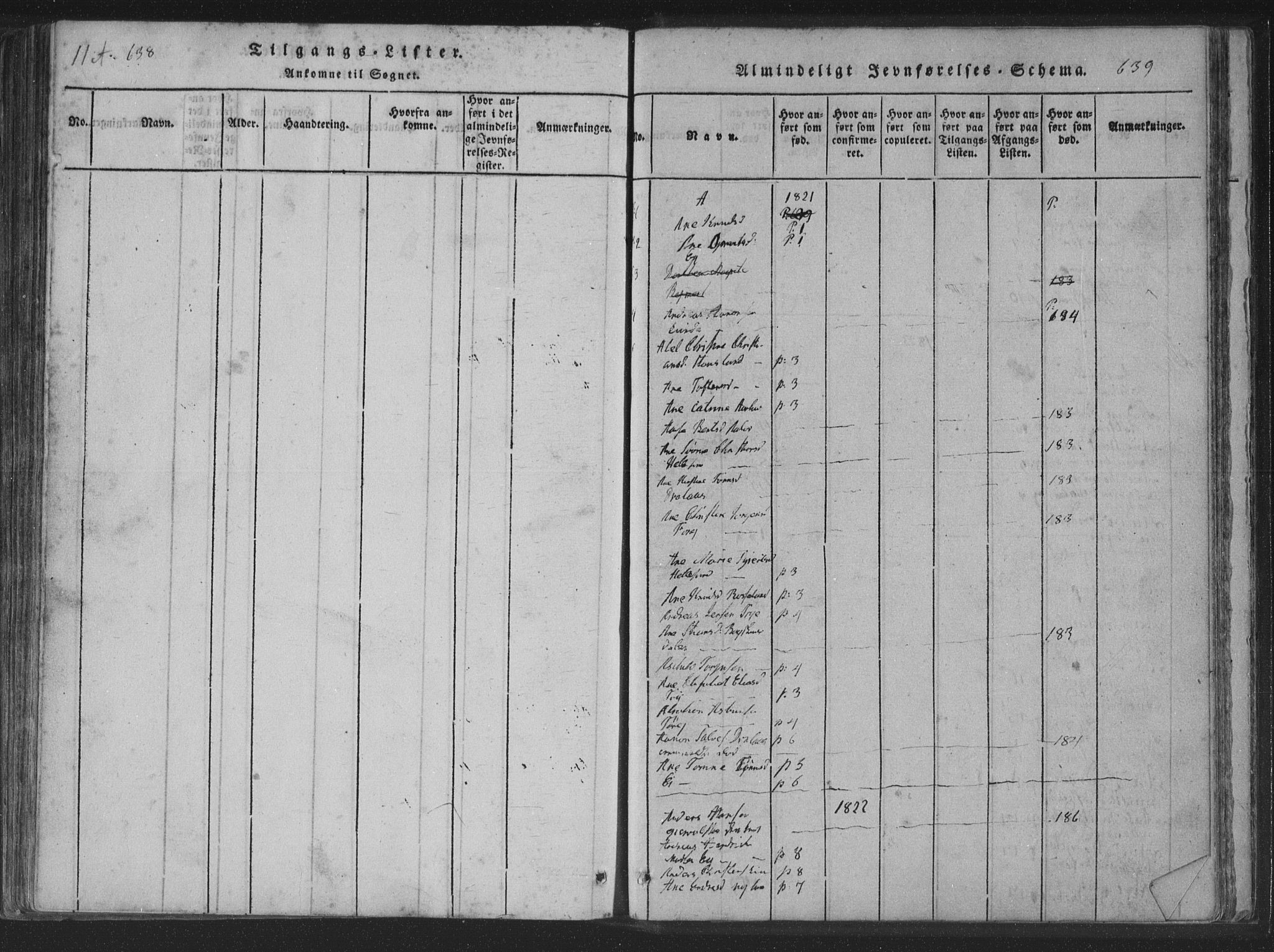 Søgne sokneprestkontor, SAK/1111-0037/F/Fa/Fab/L0008: Parish register (official) no. A 8, 1821-1838, p. 638-639
