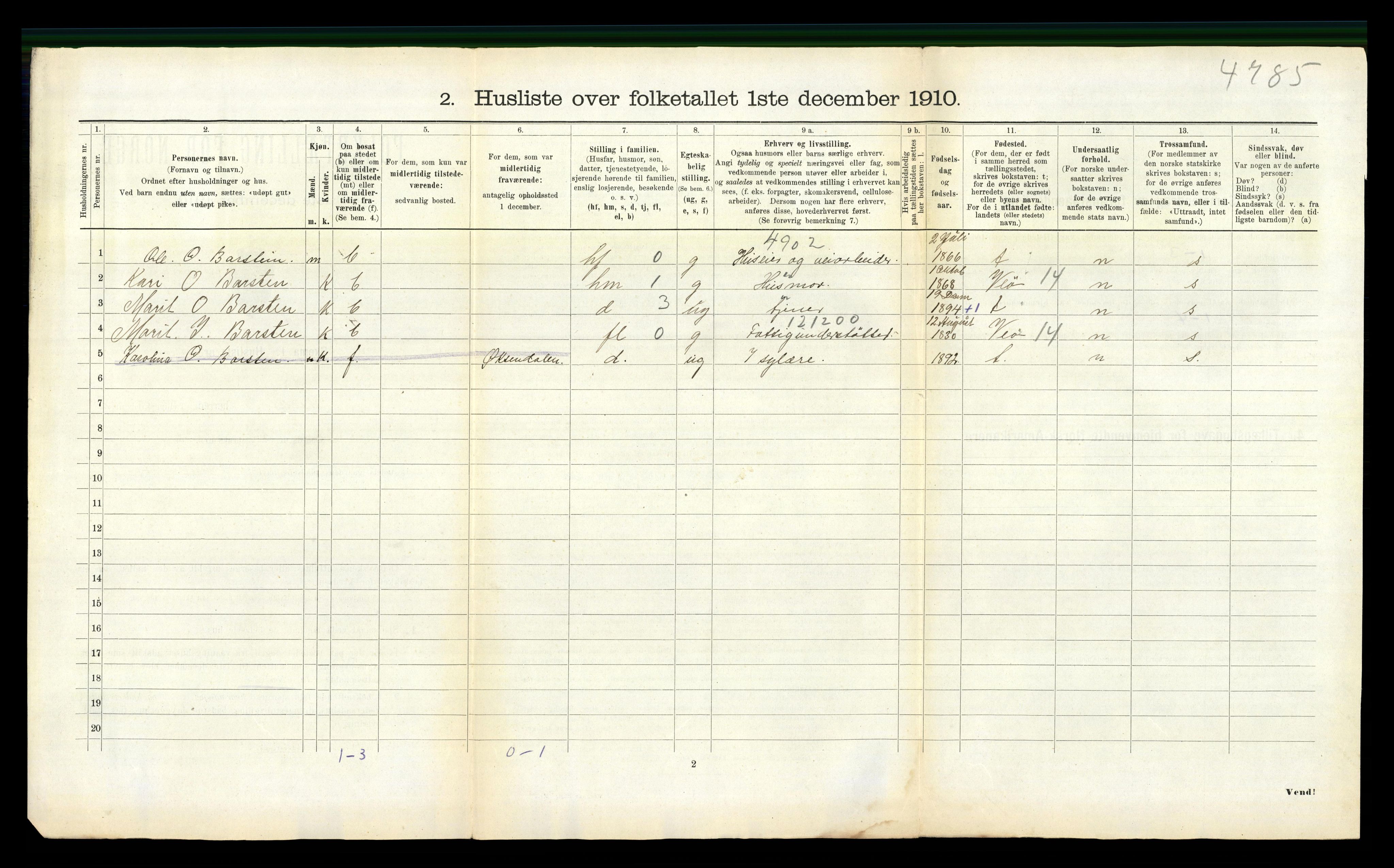 RA, 1910 census for Nesset, 1910, p. 84