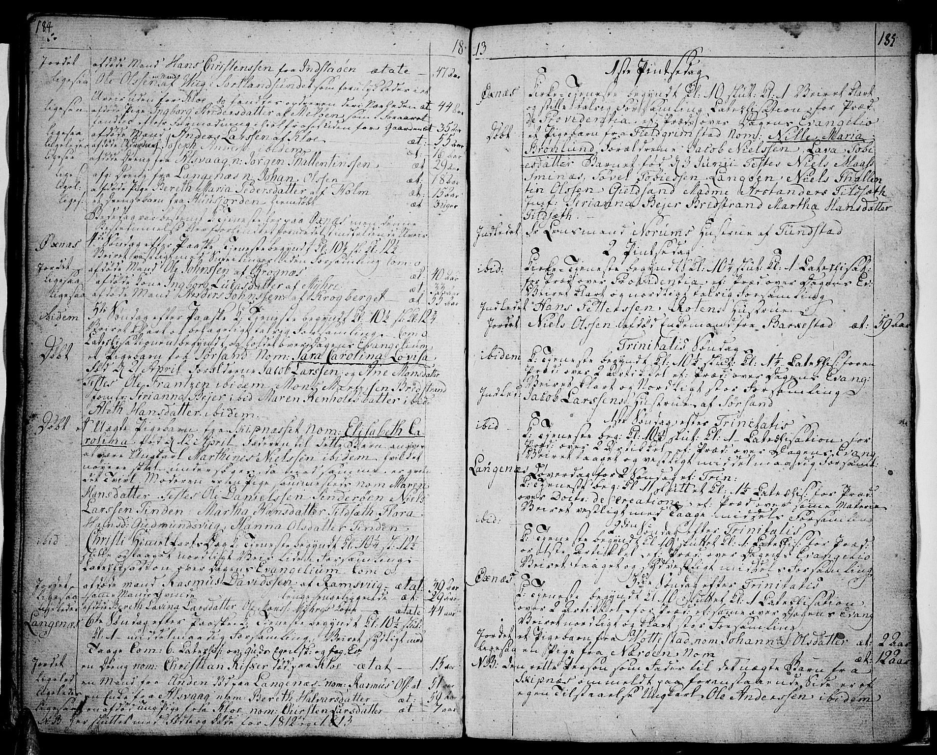 Ministerialprotokoller, klokkerbøker og fødselsregistre - Nordland, AV/SAT-A-1459/893/L1330: Parish register (official) no. 893A03, 1791-1820, p. 184-185