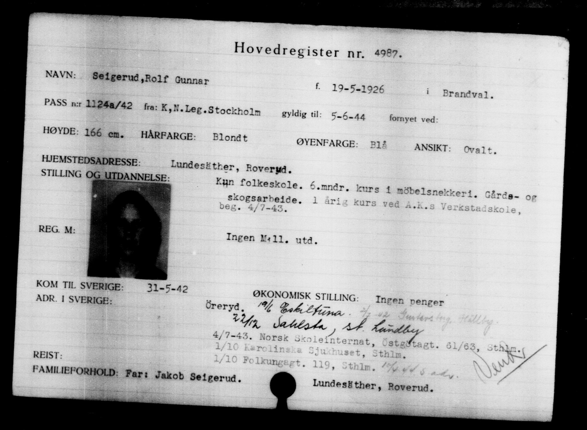 Utenriksstasjonene, Legasjonen i Stockholm, Flyktningkontoret, AV/RA-S-6753/V/Va/L0004: Kjesäterkartoteket, flyktninger med registreringsnr. 3496-6610, 1940-1945, p. 1769