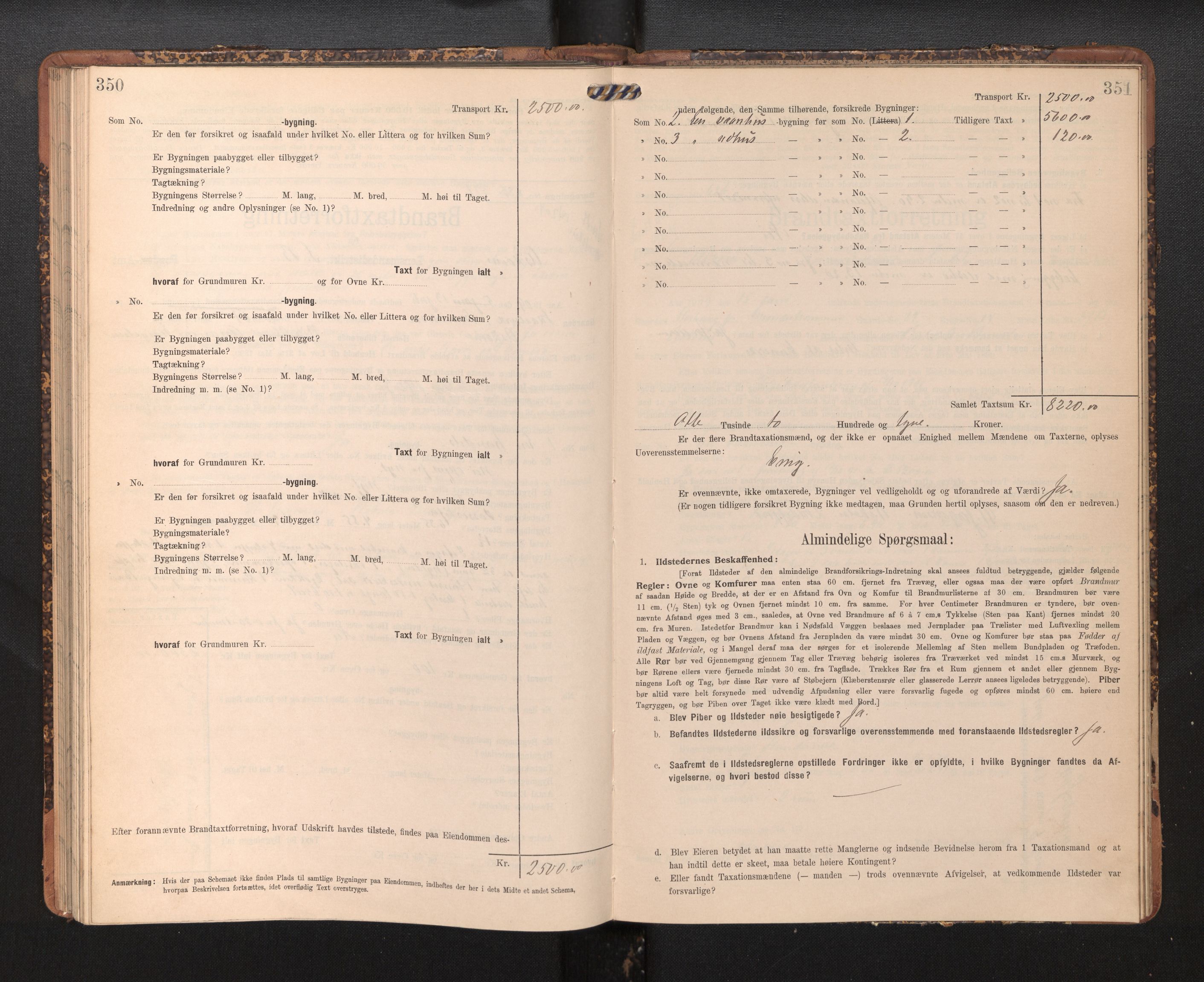 Lensmannen i Askøy, AV/SAB-A-31001/0012/L0005: Branntakstprotokoll, skjematakst, 1907-1915, p. 350-351