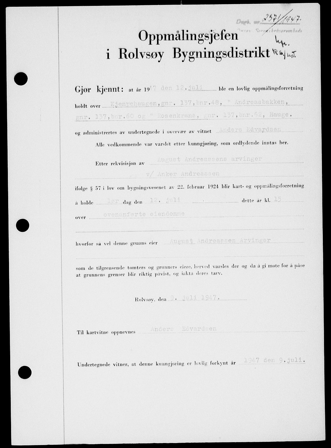 Onsøy sorenskriveri, SAO/A-10474/G/Ga/Gab/L0021: Mortgage book no. II A-21, 1947-1947, Diary no: : 2371/1947