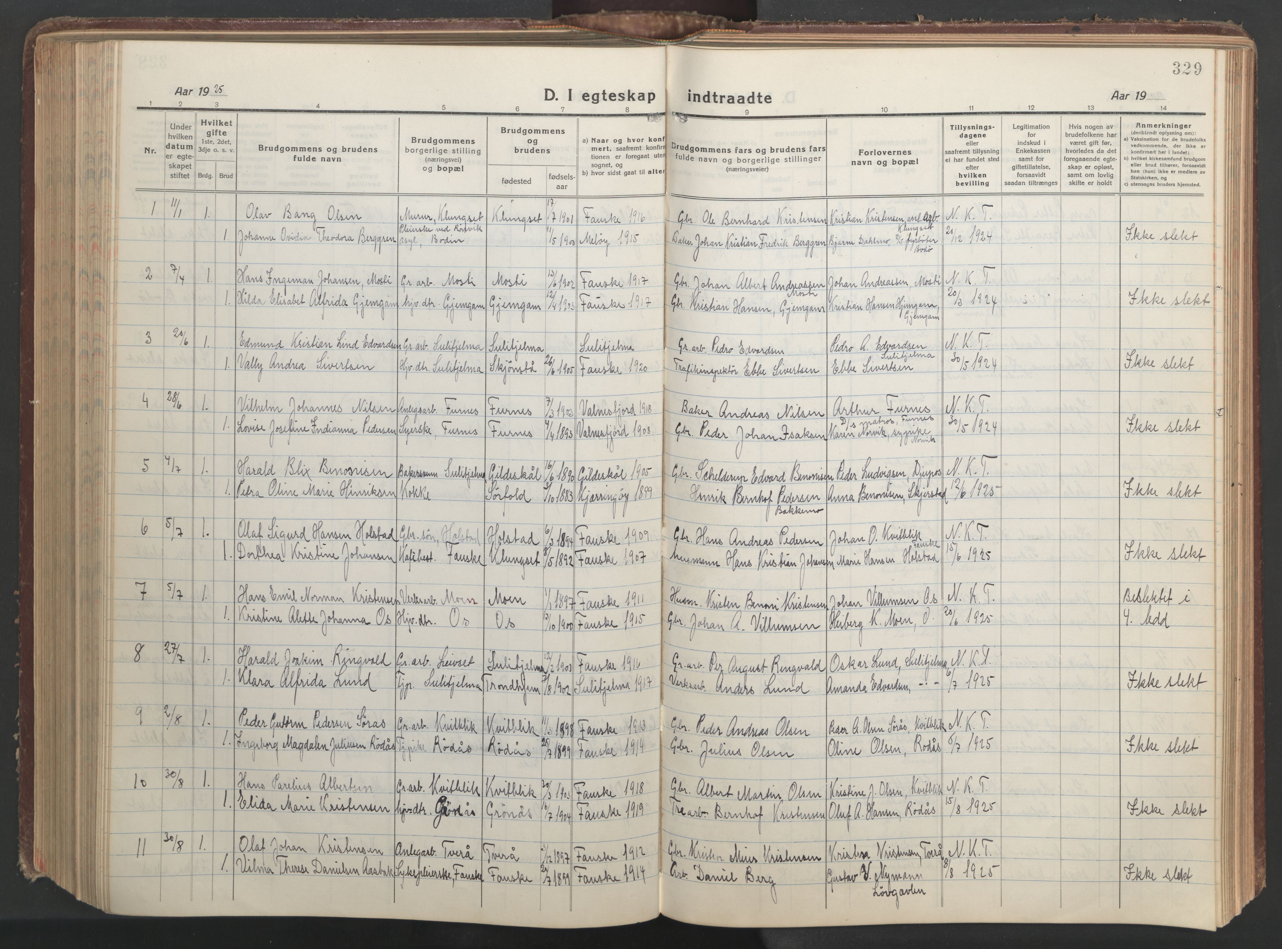 Ministerialprotokoller, klokkerbøker og fødselsregistre - Nordland, AV/SAT-A-1459/849/L0700: Parish register (copy) no. 849C01, 1919-1946, p. 329