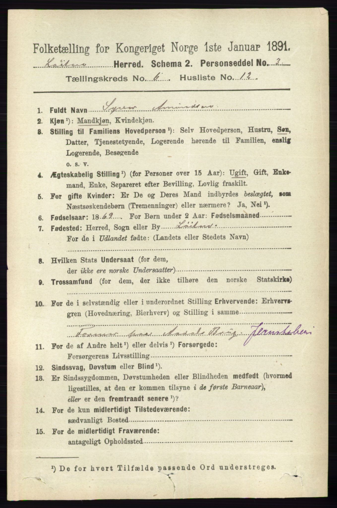 RA, 1891 census for 0415 Løten, 1891, p. 4266