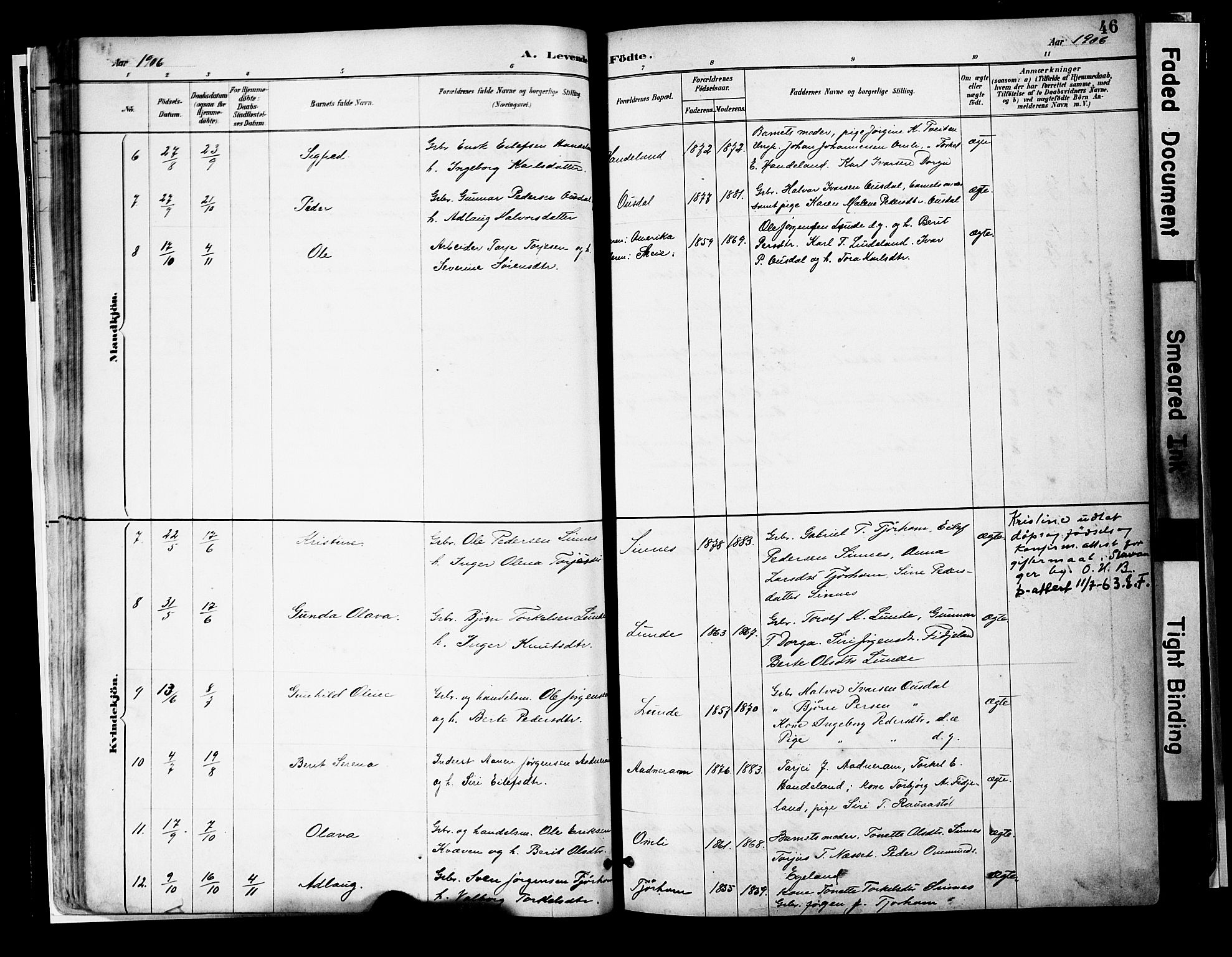 Sirdal sokneprestkontor, AV/SAK-1111-0036/F/Fa/Faa/L0001: Parish register (official) no. A 1, 1887-1910, p. 46