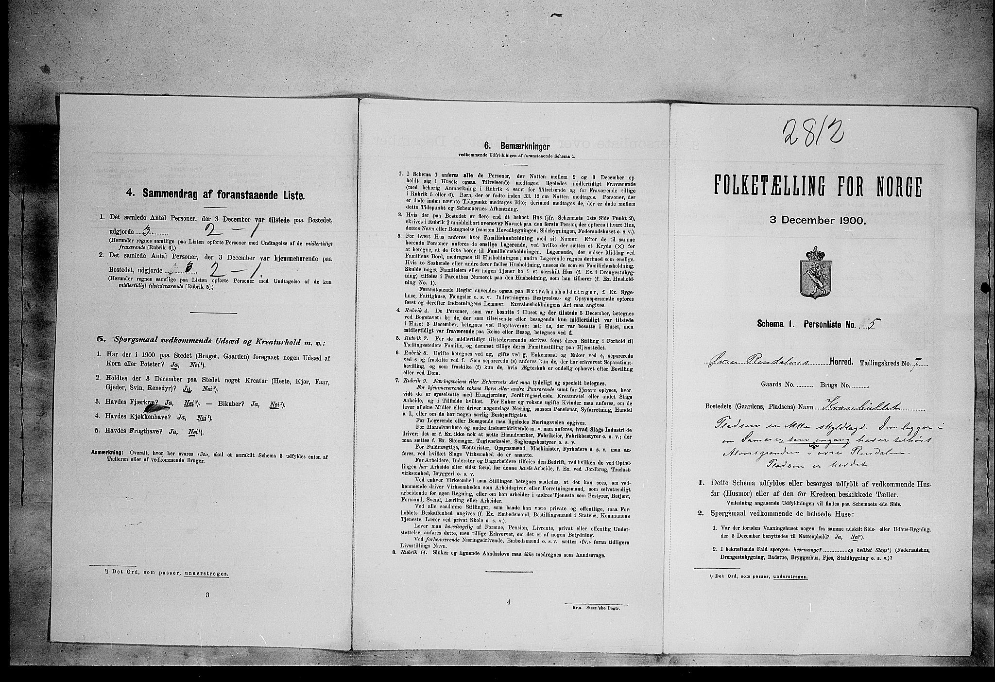 SAH, 1900 census for Øvre Rendal, 1900, p. 581