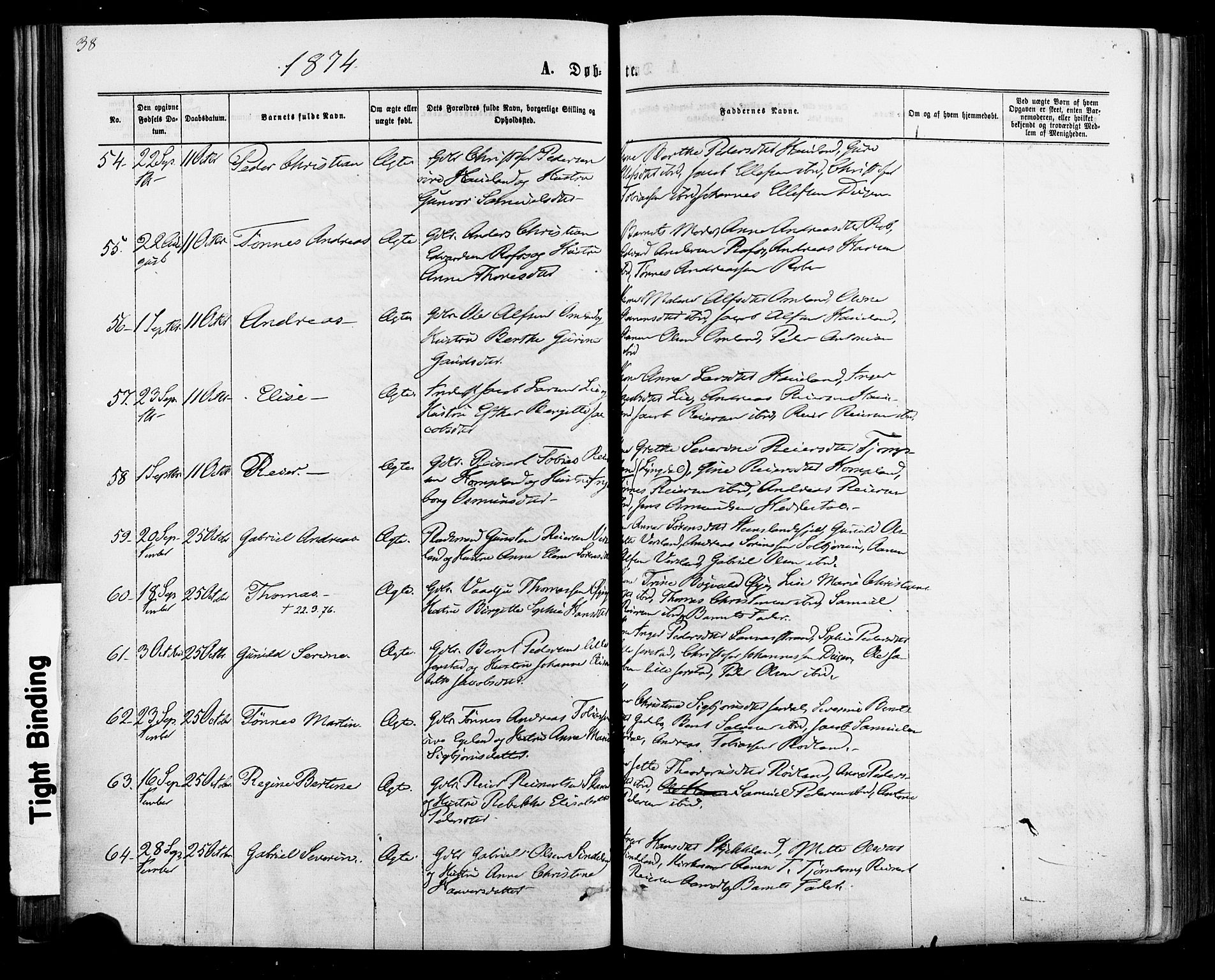 Kvinesdal sokneprestkontor, SAK/1111-0026/F/Fa/Fab/L0007: Parish register (official) no. A 7, 1870-1885, p. 38