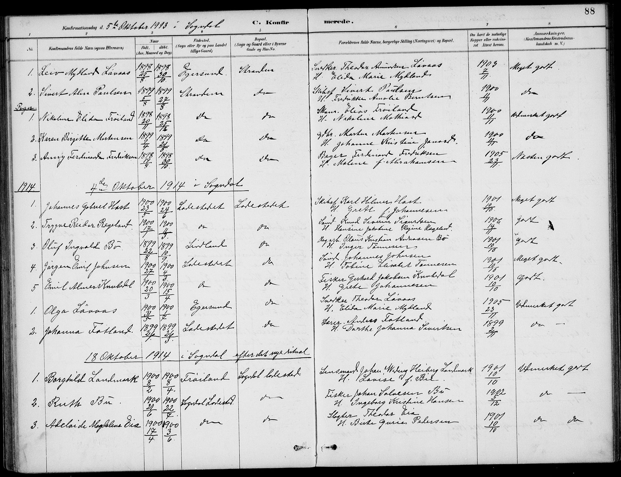 Sokndal sokneprestkontor, AV/SAST-A-101808: Parish register (official) no. A 12, 1887-1927, p. 88