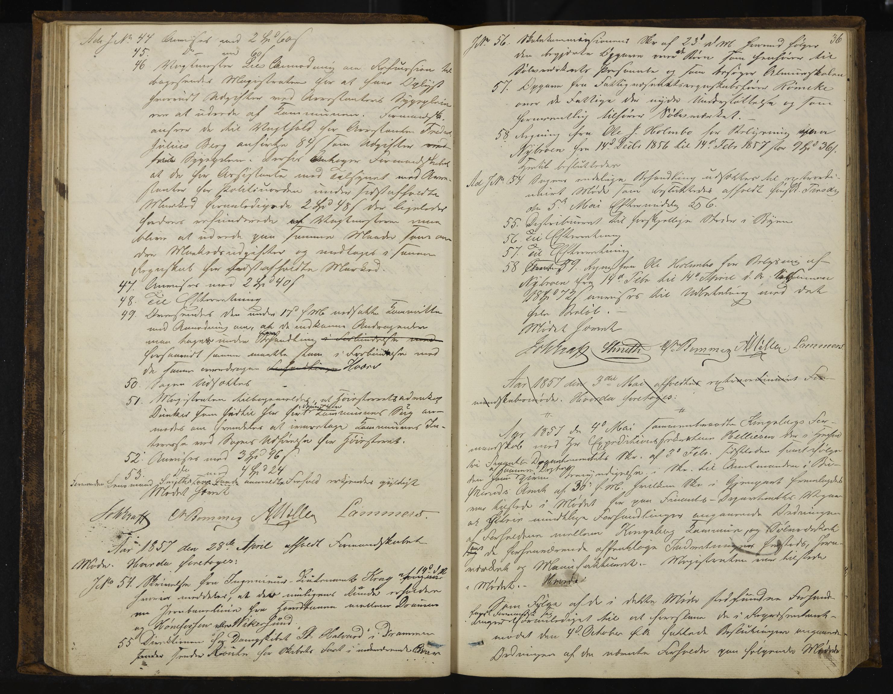 Kongsberg formannskap og sentraladministrasjon, IKAK/0604021-1/A/L0003: Møtebok med register, 1856-1861, p. 36