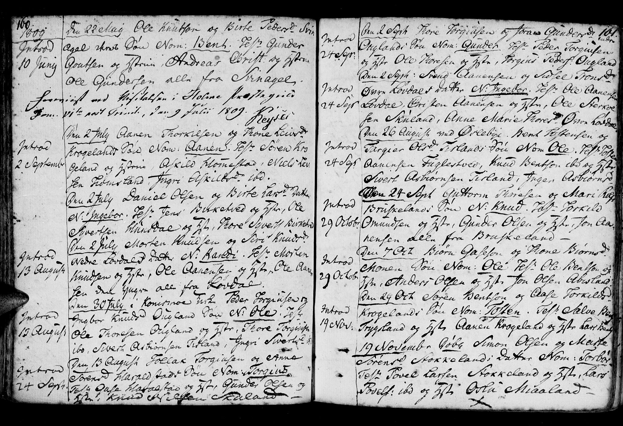 Holum sokneprestkontor, AV/SAK-1111-0022/F/Fa/Fab/L0004: Parish register (official) no. A 4, 1774-1847, p. 160-161