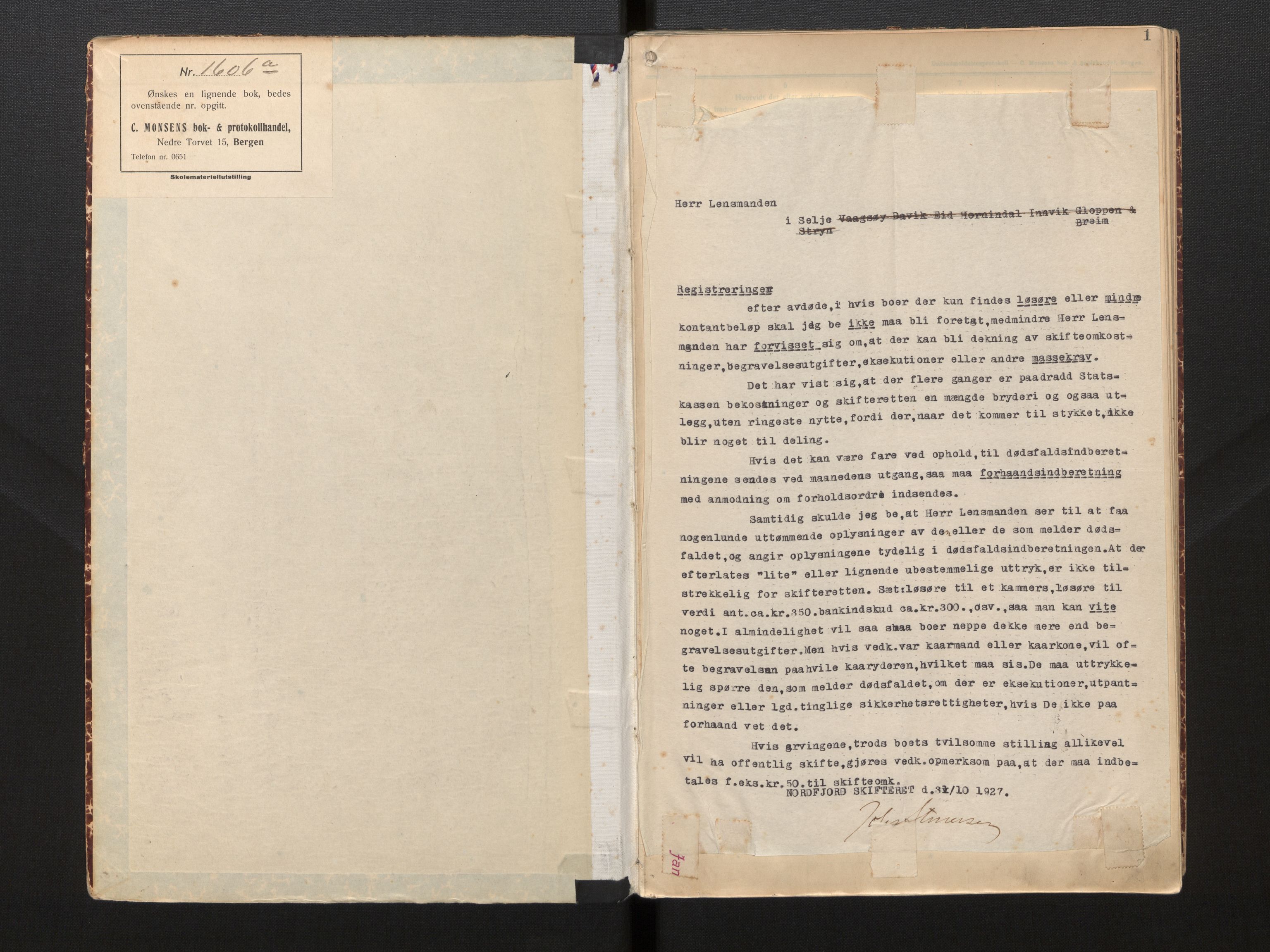 Lensmannen i Selje, SAB/A-29701/0006/L0010: Dødsfallprotokoll, 1929-1933, p. 1