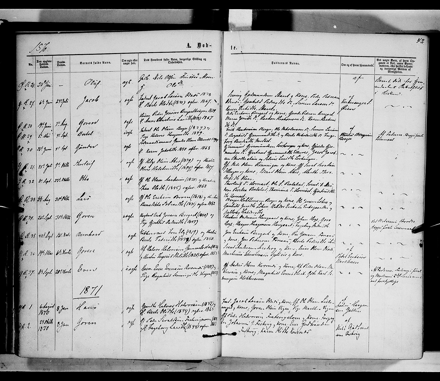 Rendalen prestekontor, SAH/PREST-054/H/Ha/Haa/L0006: Parish register (official) no. 6, 1867-1877, p. 42