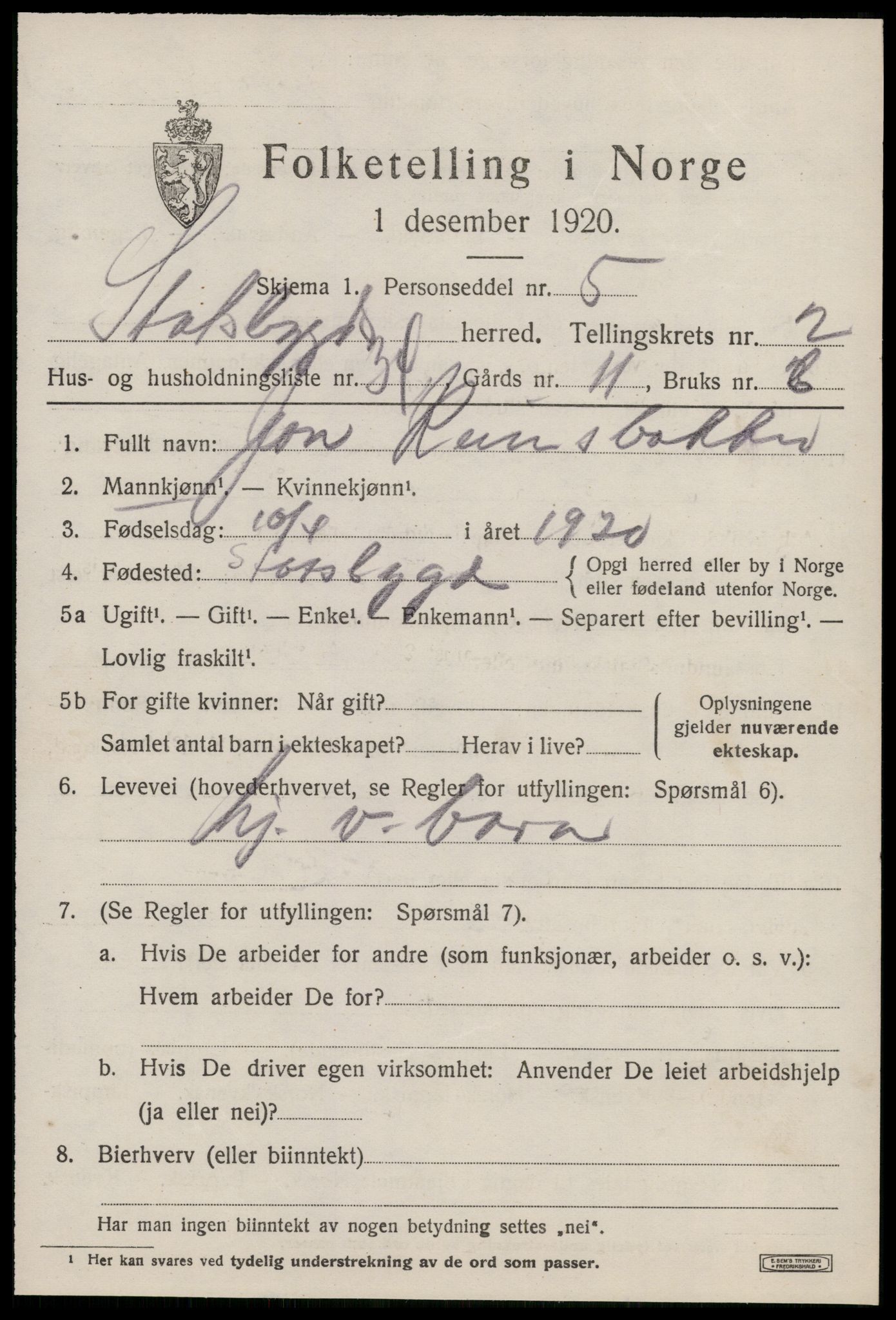 SAT, 1920 census for Stadsbygd, 1920, p. 1660