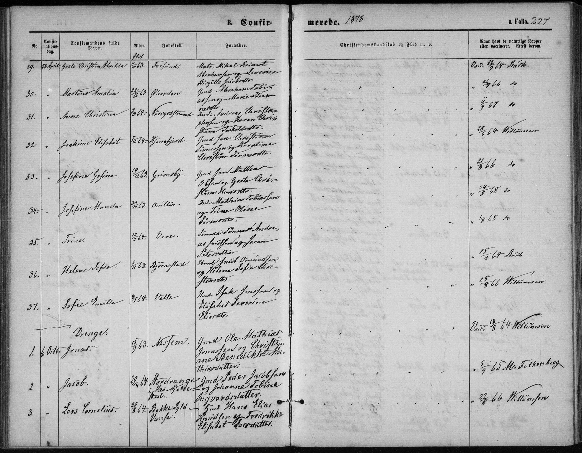 Lista sokneprestkontor, AV/SAK-1111-0027/F/Fb/L0004: Parish register (copy) no. B 4, 1877-1891, p. 227