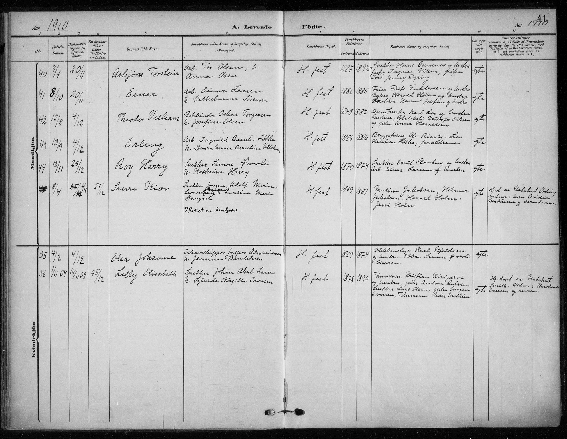 Hammerfest sokneprestkontor, SATØ/S-1347/H/Ha/L0014.kirke: Parish register (official) no. 14, 1906-1916, p. 41