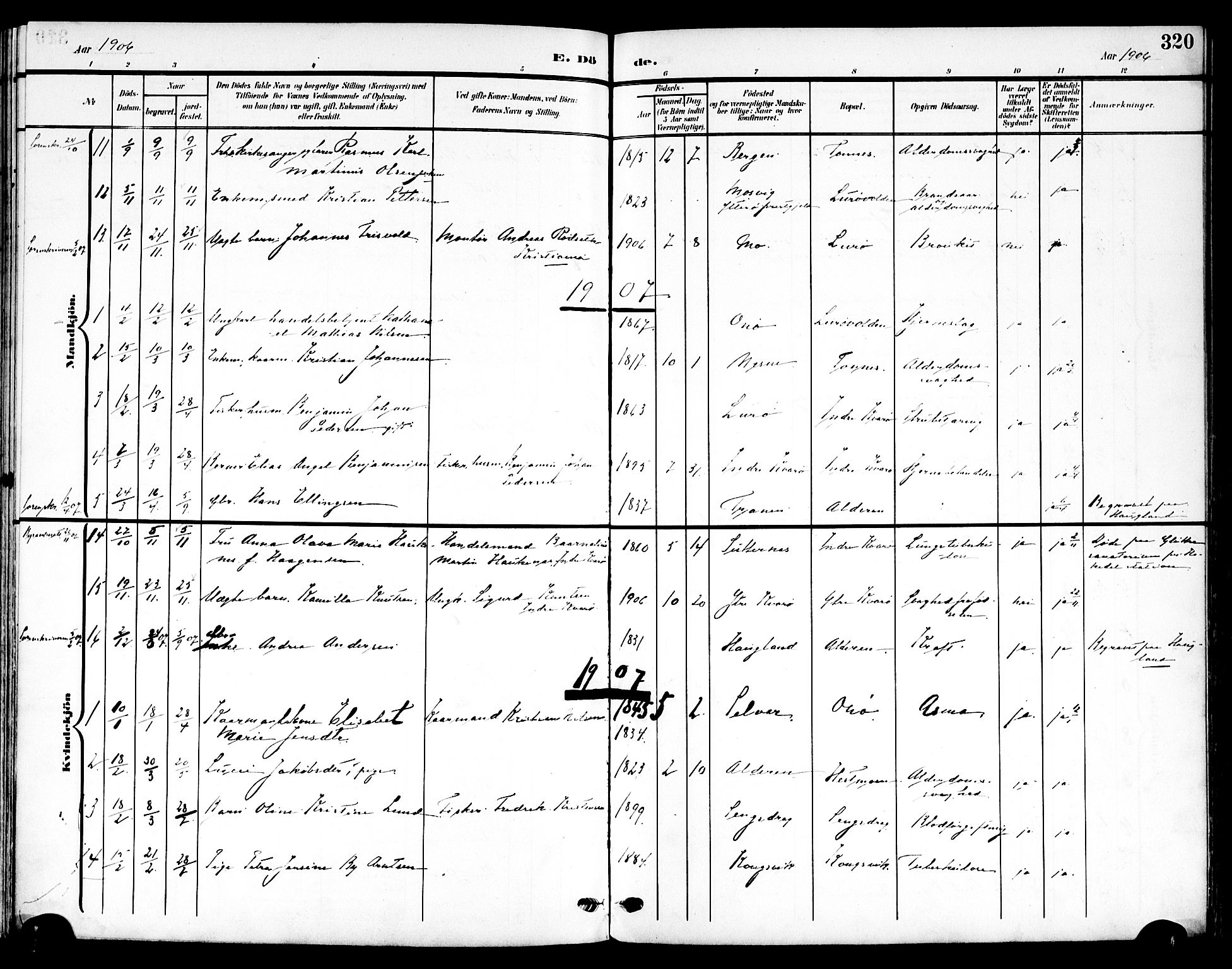 Ministerialprotokoller, klokkerbøker og fødselsregistre - Nordland, AV/SAT-A-1459/839/L0569: Parish register (official) no. 839A06, 1903-1922, p. 320