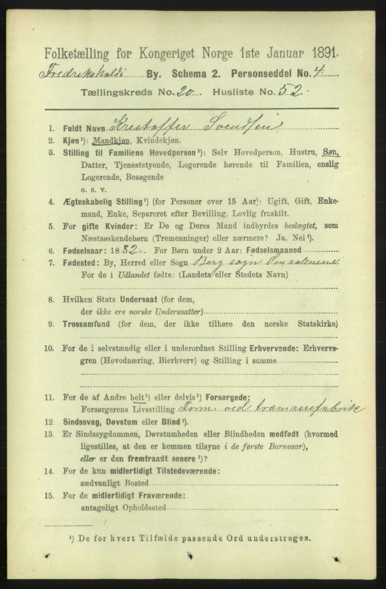 RA, 1891 census for 0101 Fredrikshald, 1891, p. 13072