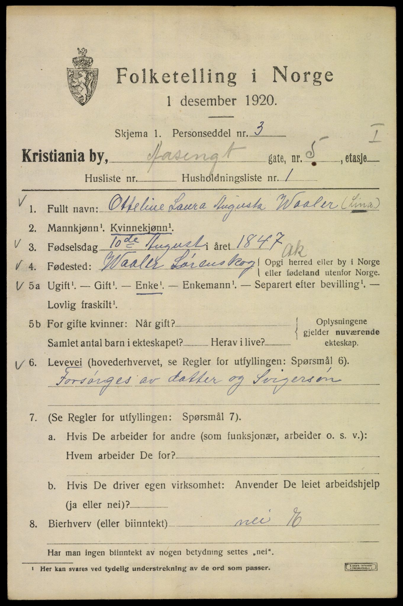 SAO, 1920 census for Kristiania, 1920, p. 136707