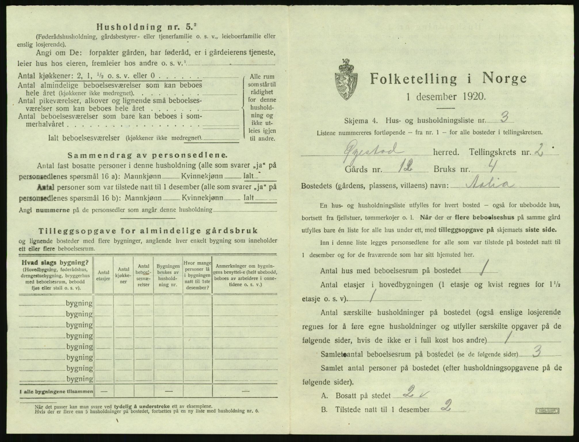 SAK, 1920 census for Øyestad, 1920, p. 140