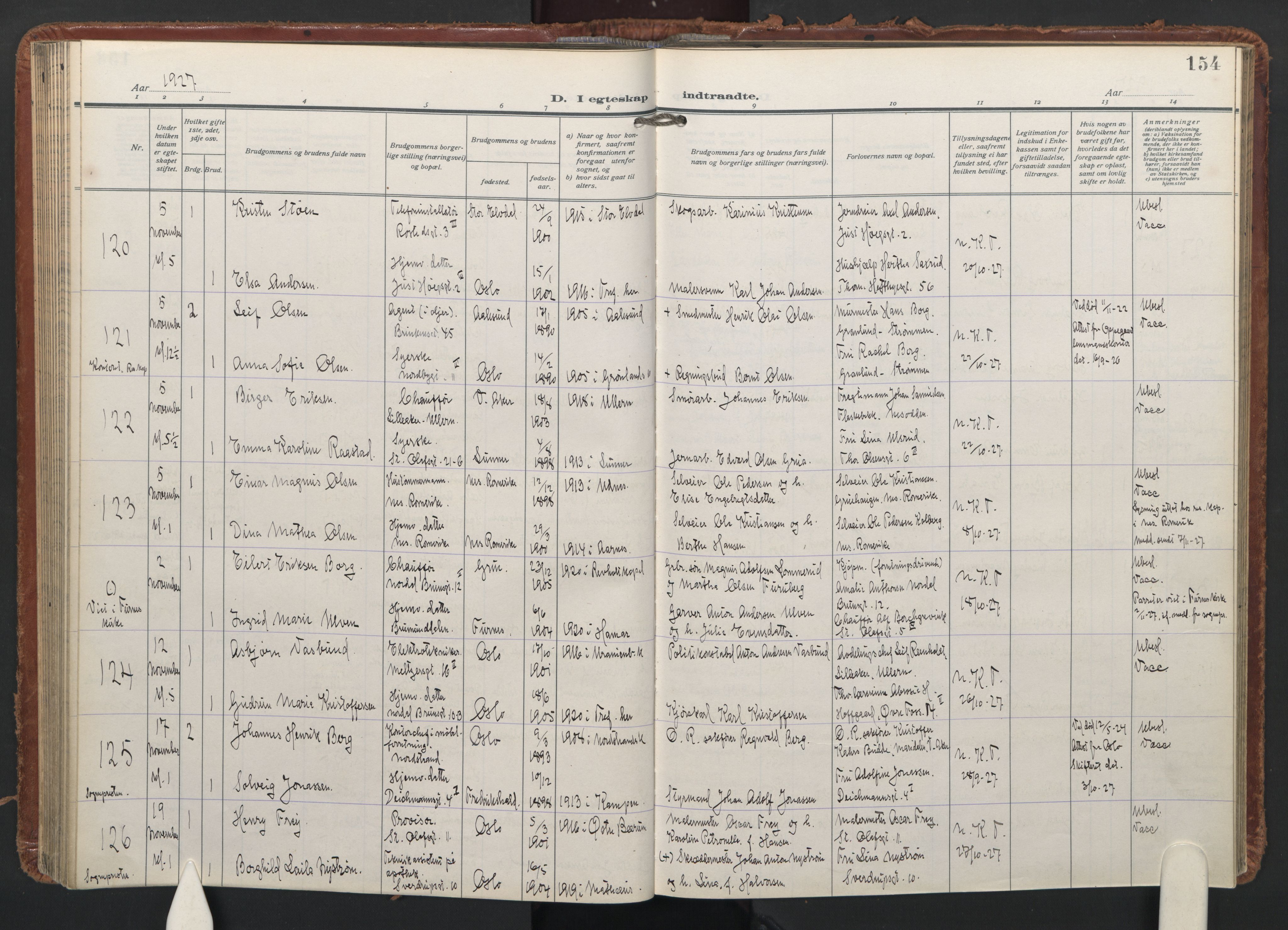 Trefoldighet prestekontor Kirkebøker, AV/SAO-A-10882/F/Fc/L0009: Parish register (official) no. III 9, 1922-1936, p. 154