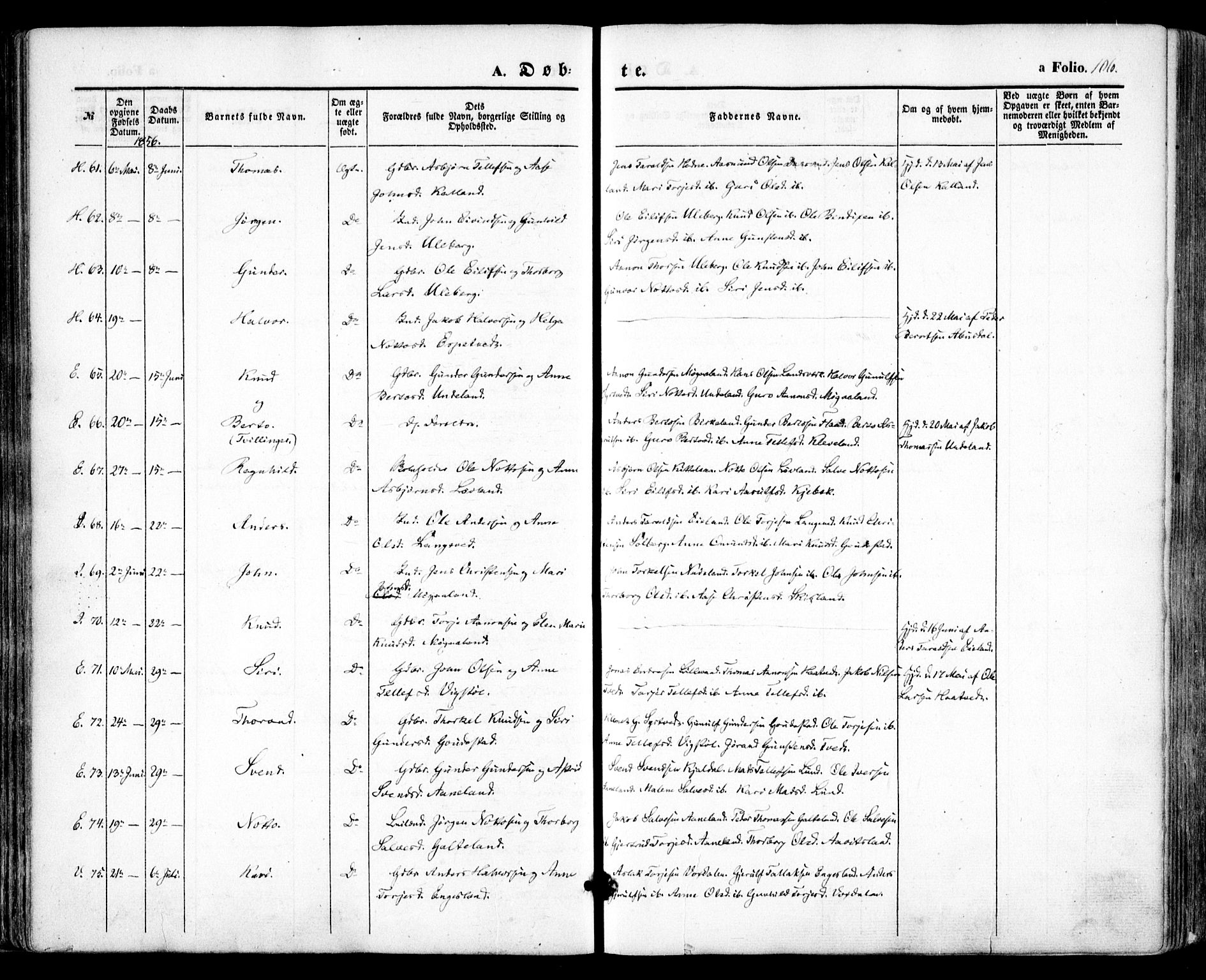 Evje sokneprestkontor, AV/SAK-1111-0008/F/Fa/Faa/L0005: Parish register (official) no. A 5, 1843-1865, p. 106