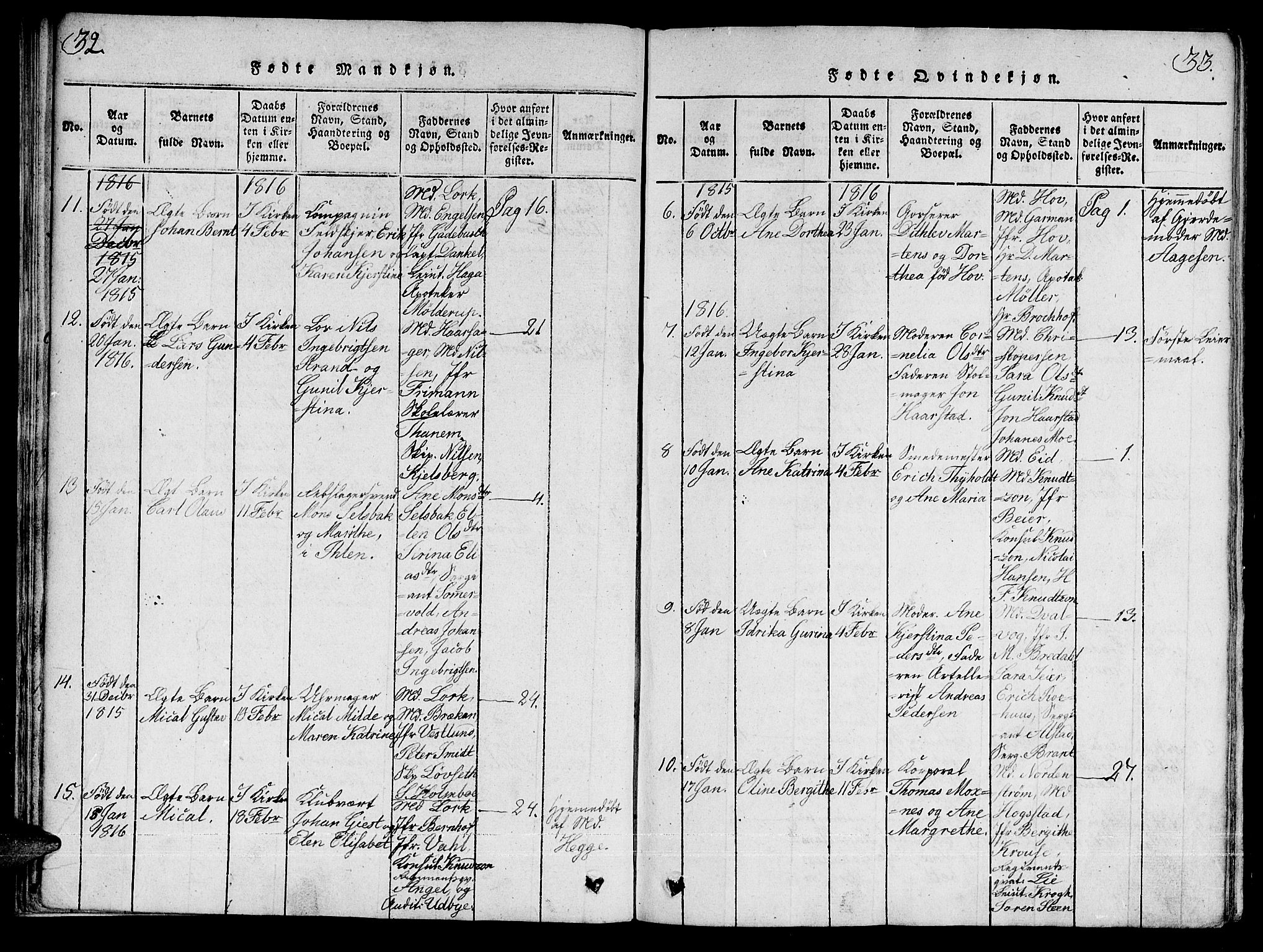 Ministerialprotokoller, klokkerbøker og fødselsregistre - Sør-Trøndelag, SAT/A-1456/601/L0043: Parish register (official) no. 601A11, 1815-1821, p. 32-33