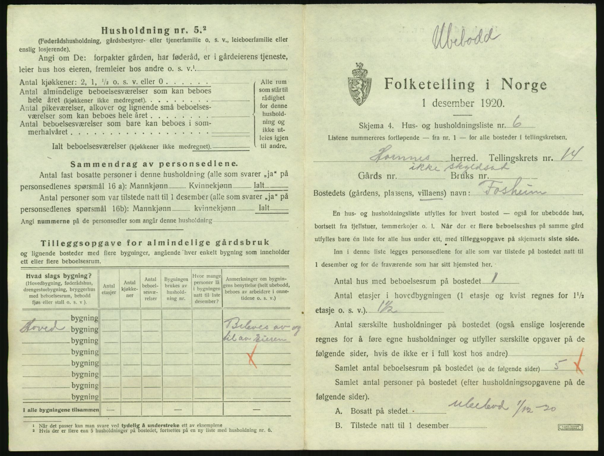 SAK, 1920 census for Hornnes, 1920, p. 549