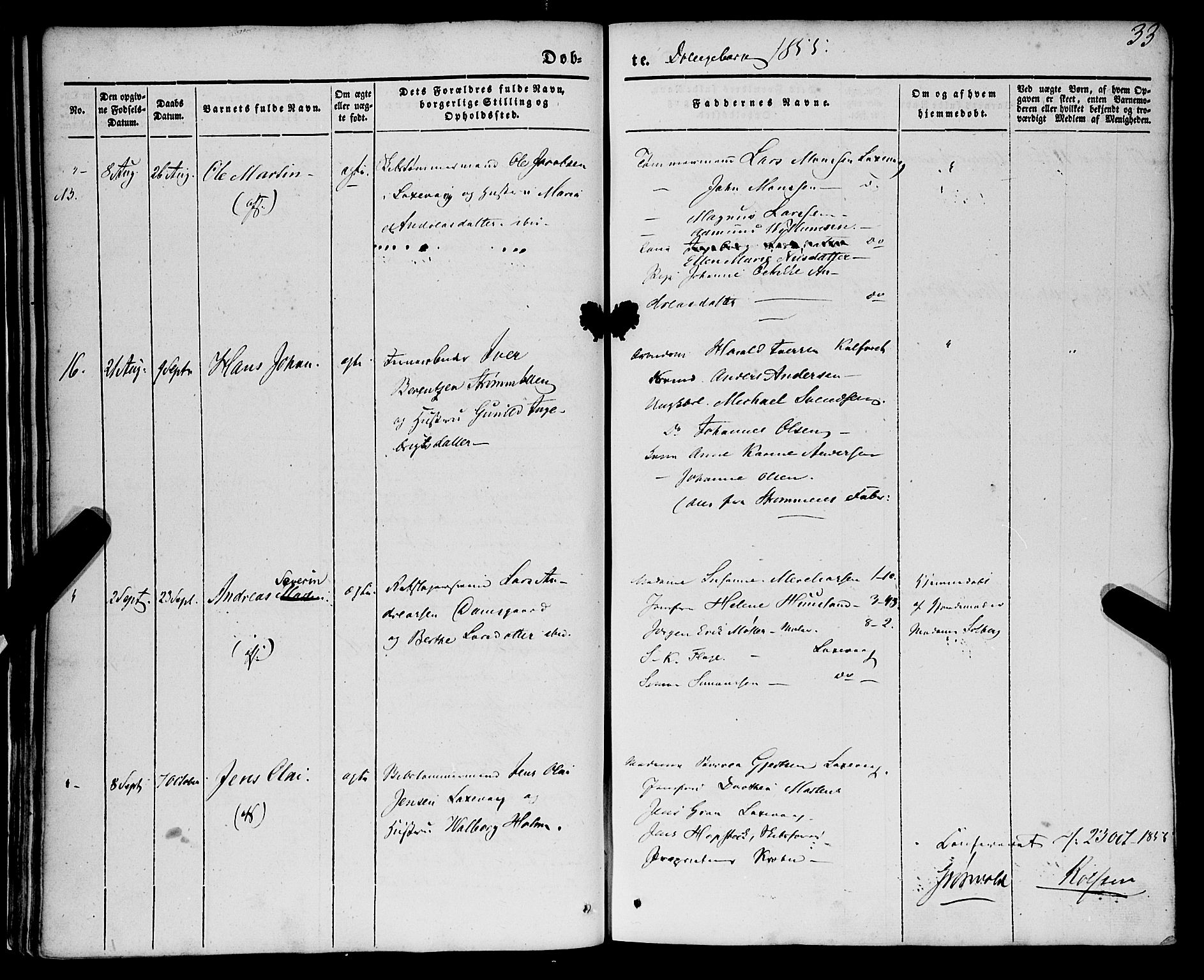 St. Jørgens hospital og Årstad sokneprestembete, AV/SAB-A-99934: Parish register (official) no. A 4, 1844-1863, p. 33