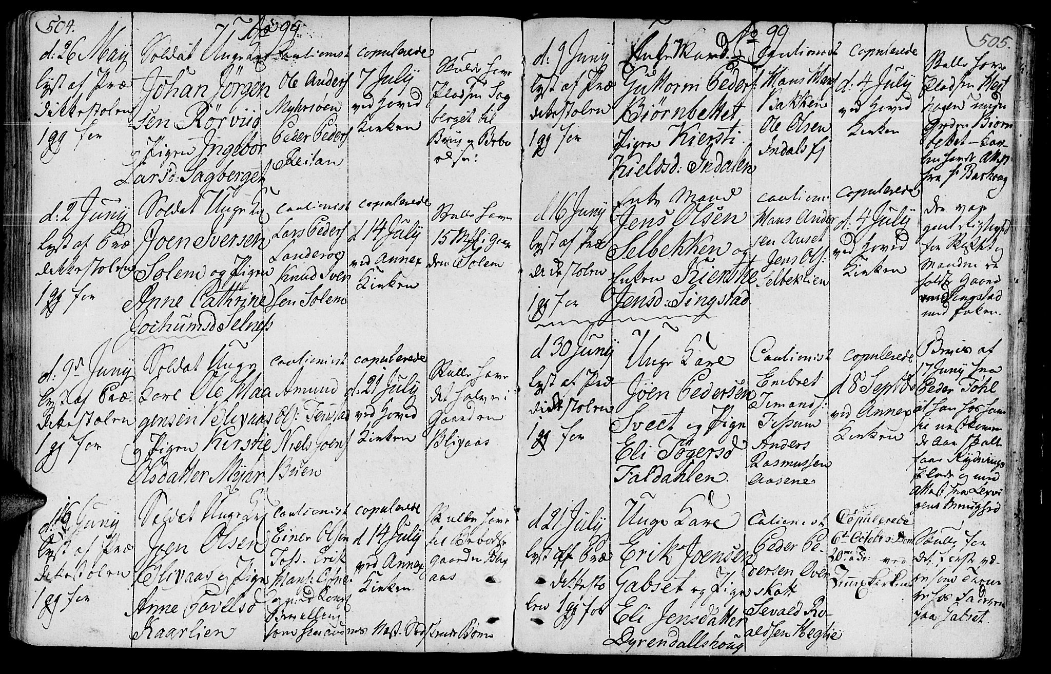 Ministerialprotokoller, klokkerbøker og fødselsregistre - Sør-Trøndelag, SAT/A-1456/646/L0606: Parish register (official) no. 646A04, 1791-1805, p. 504-505