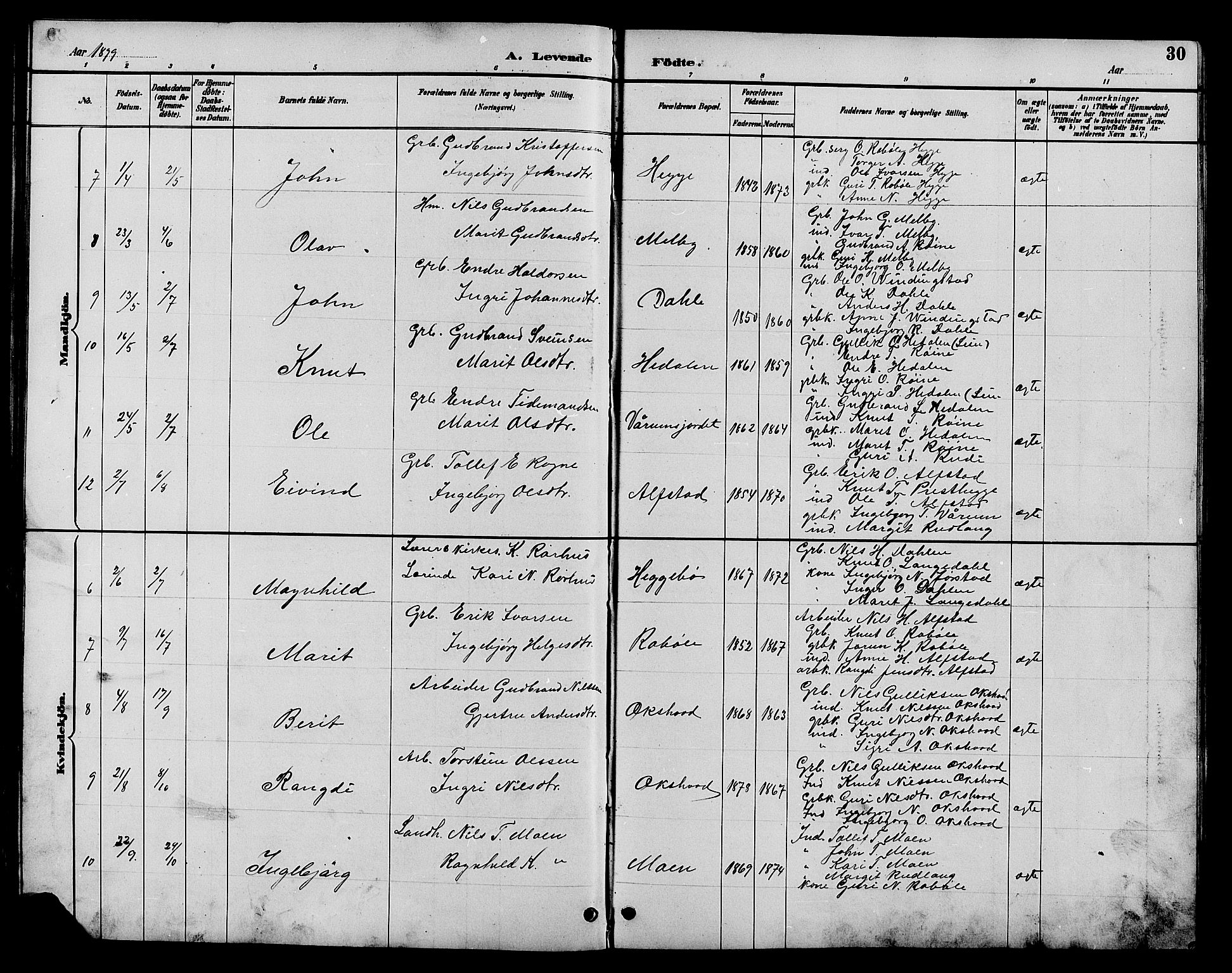 Øystre Slidre prestekontor, SAH/PREST-138/H/Ha/Hab/L0004: Parish register (copy) no. 4, 1887-1907, p. 30