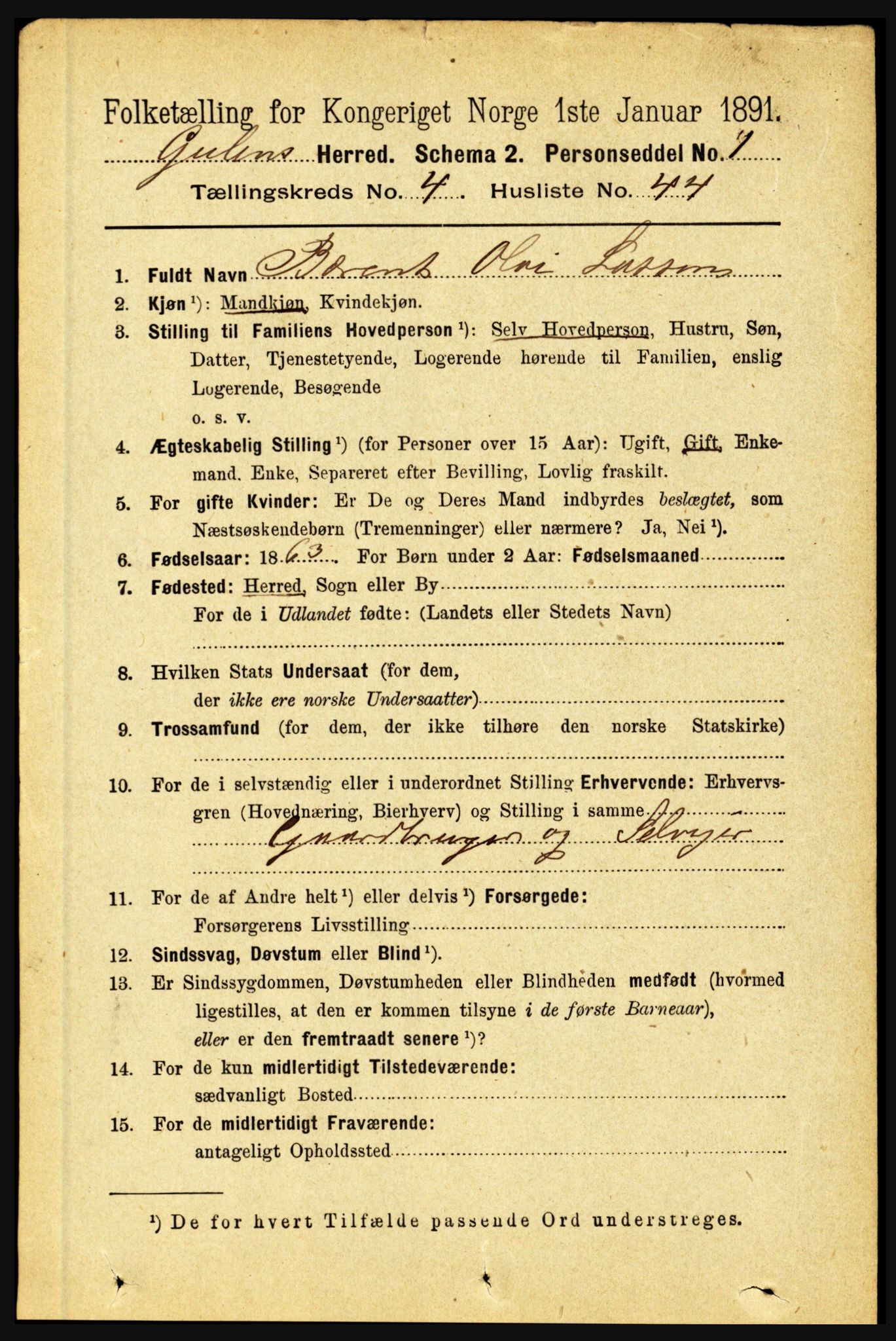 RA, 1891 census for 1411 Gulen, 1891, p. 1532
