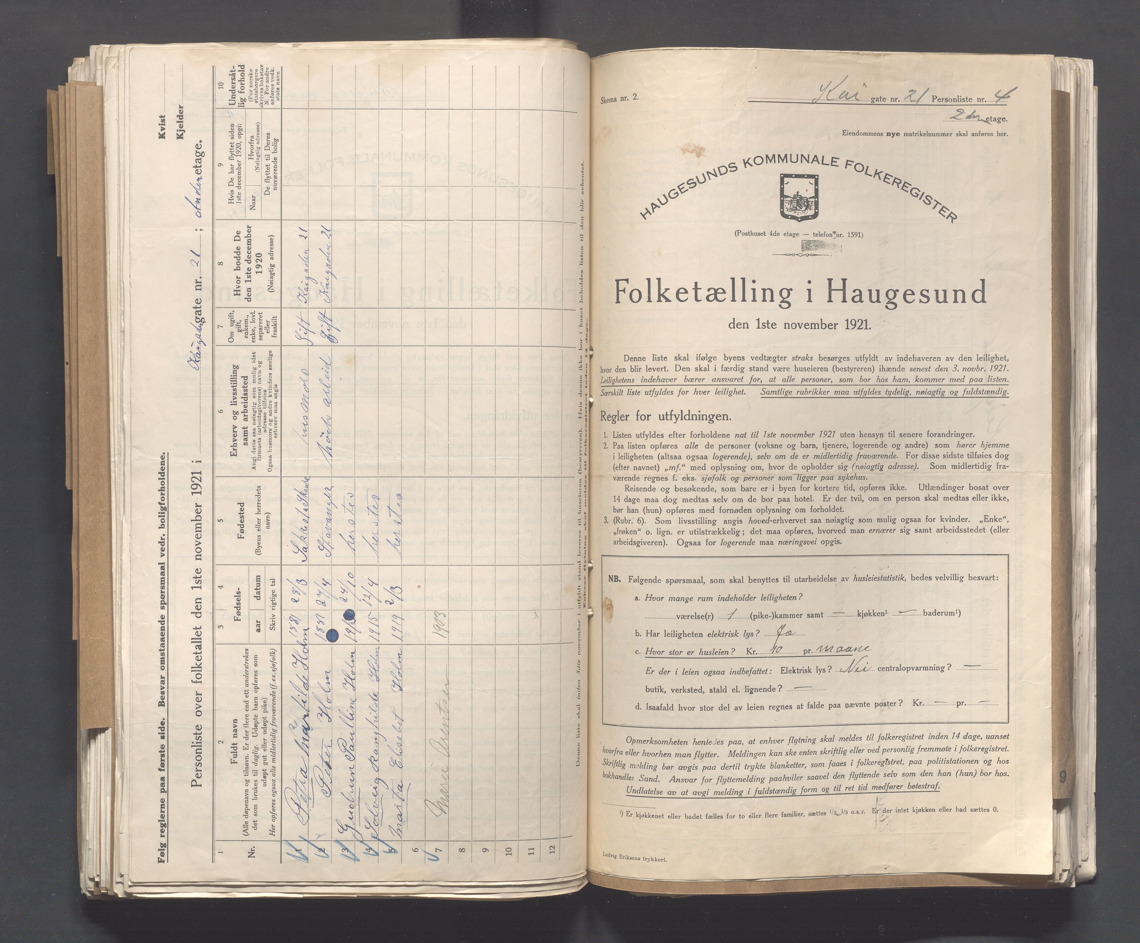 IKAR, Local census 1.11.1921 for Haugesund, 1921, p. 2441