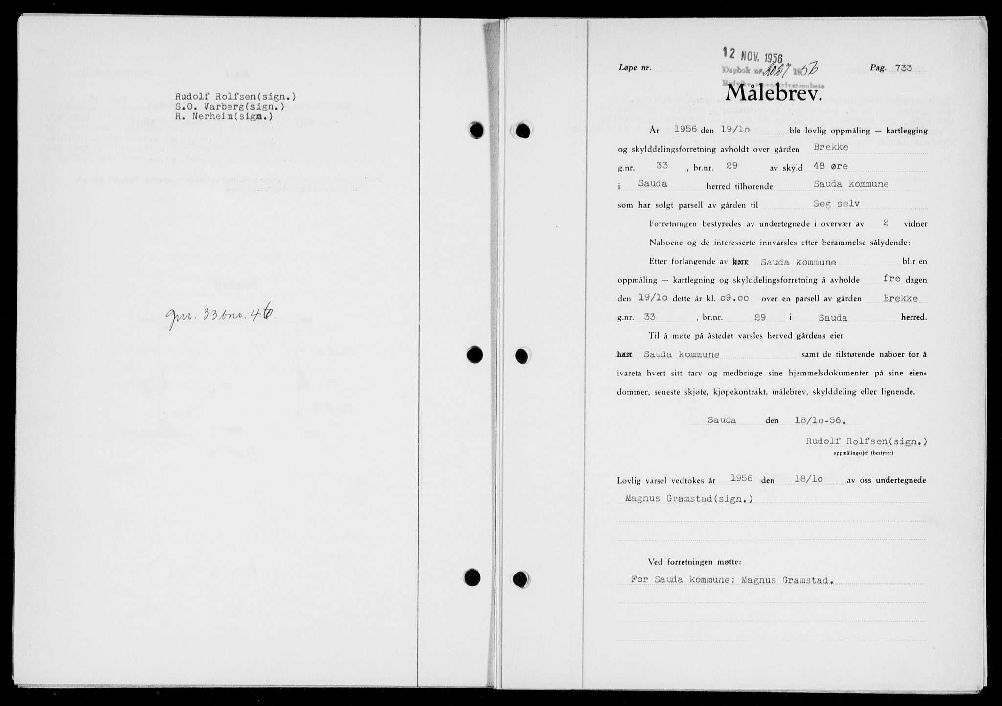 Ryfylke tingrett, SAST/A-100055/001/II/IIB/L0135: Mortgage book no. 114, 1956-1957, Diary no: : 2027/1956