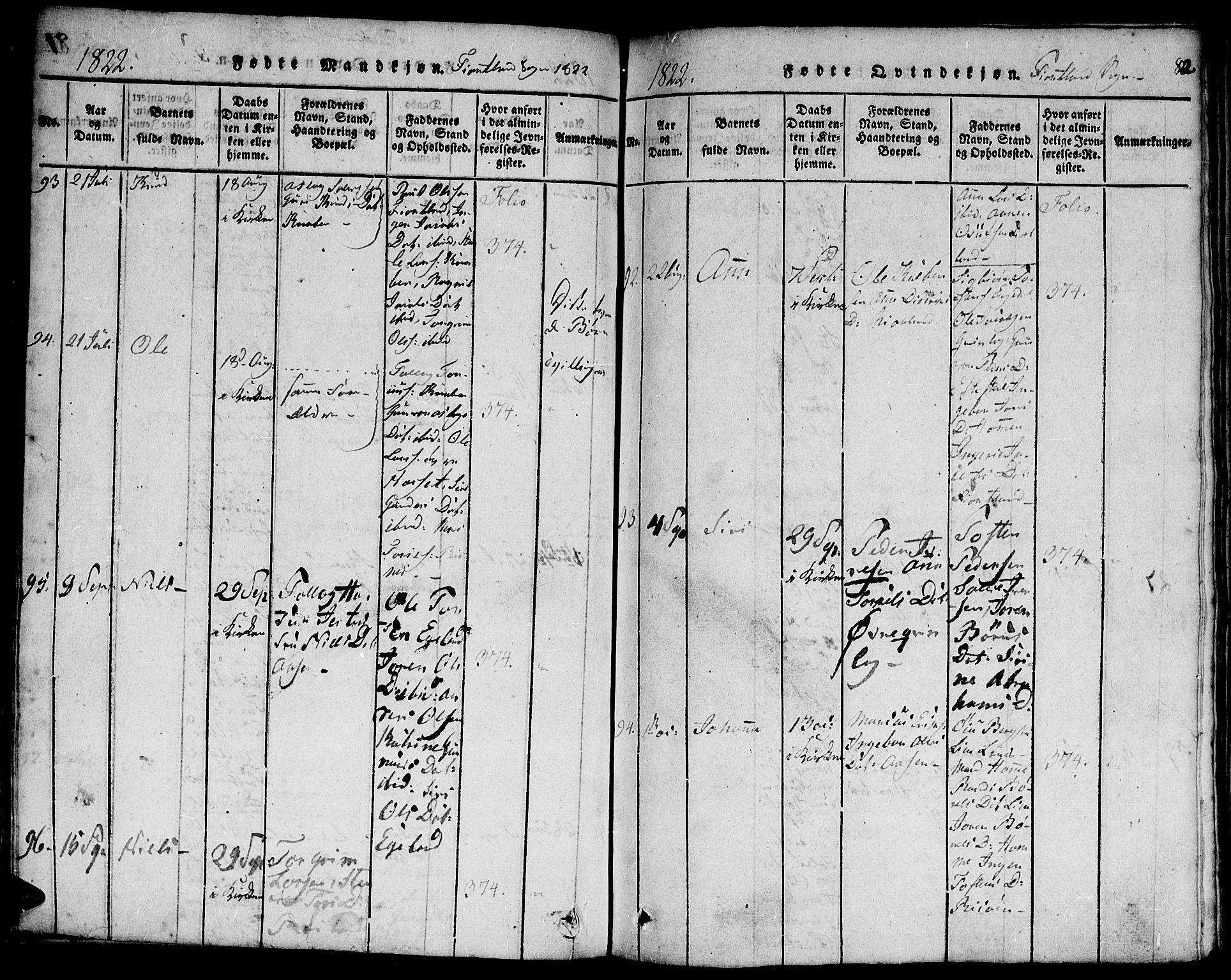 Hægebostad sokneprestkontor, AV/SAK-1111-0024/F/Fa/Faa/L0002: Parish register (official) no. A 2 /3, 1816-1825, p. 82