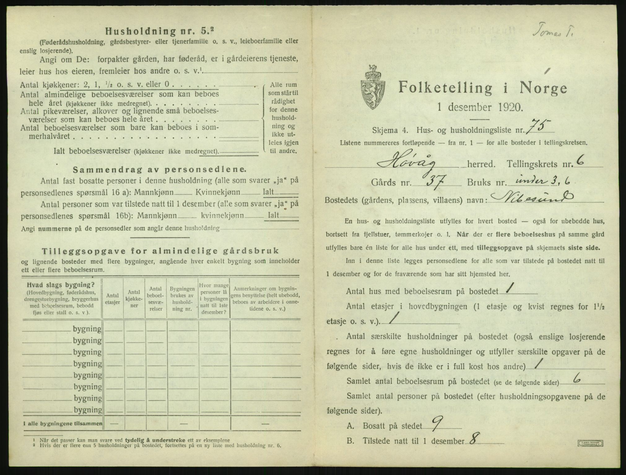 SAK, 1920 census for Høvåg, 1920, p. 648