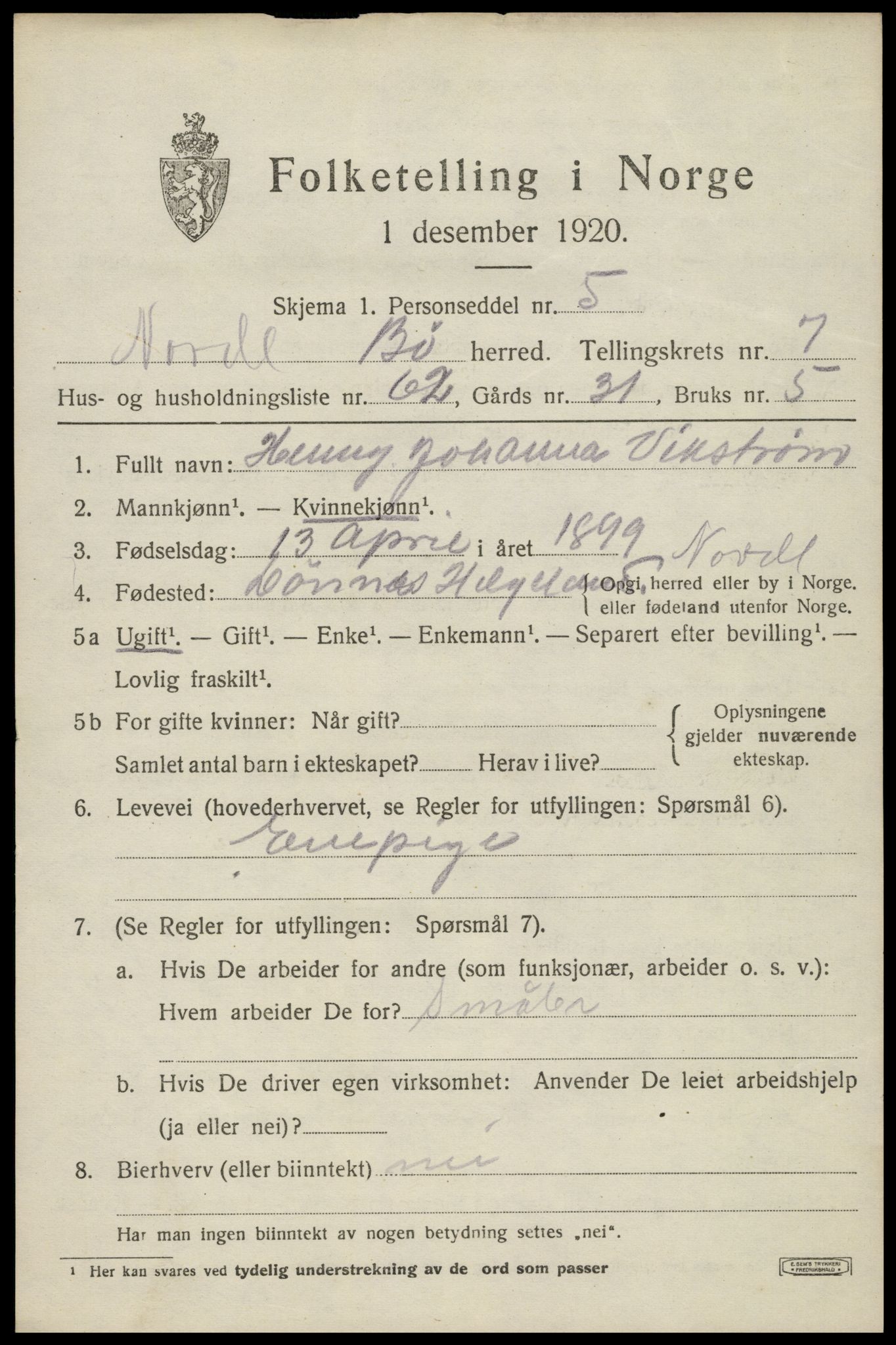 SAT, 1920 census for Bø, 1920, p. 6812