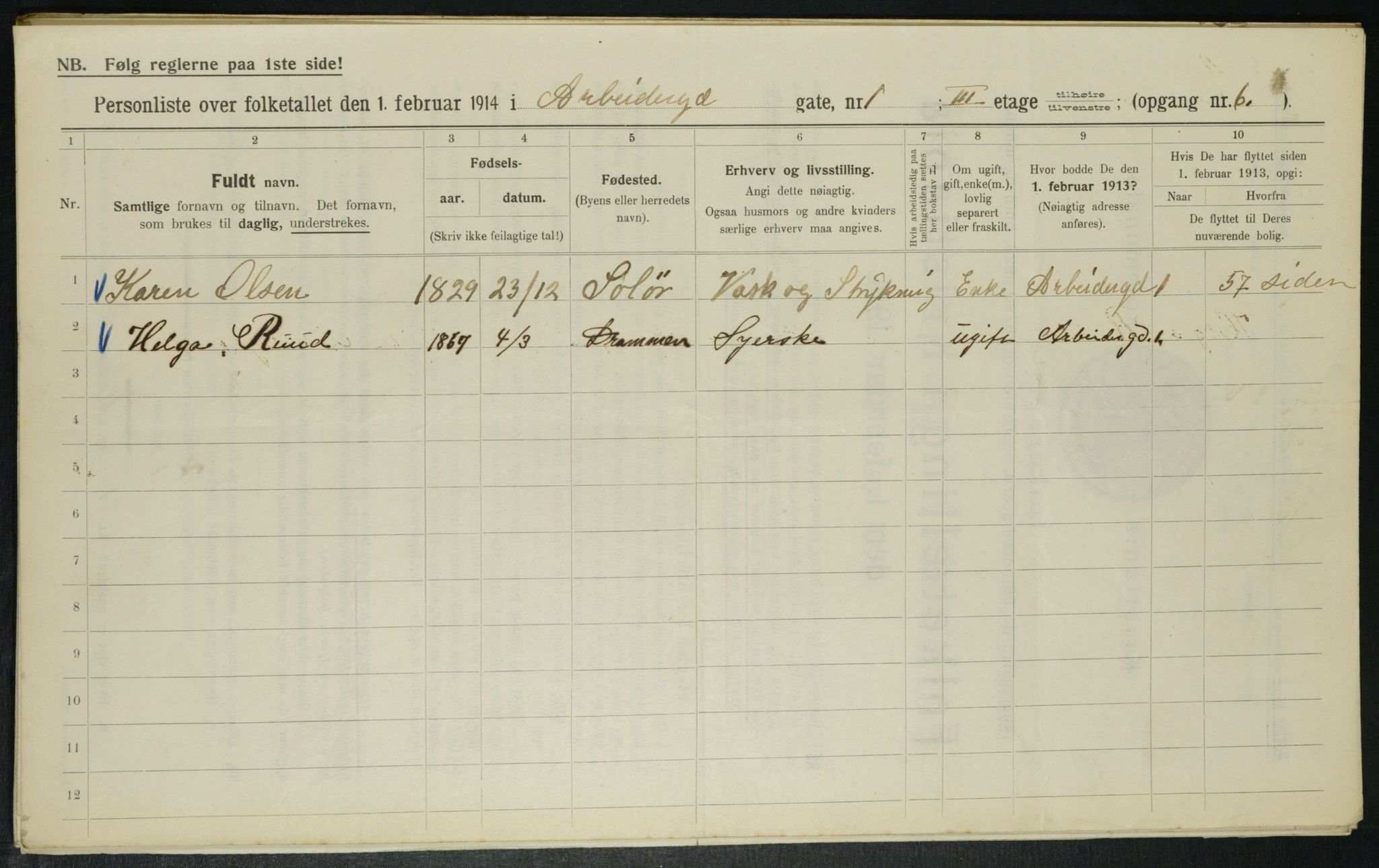 OBA, Municipal Census 1914 for Kristiania, 1914, p. 1478