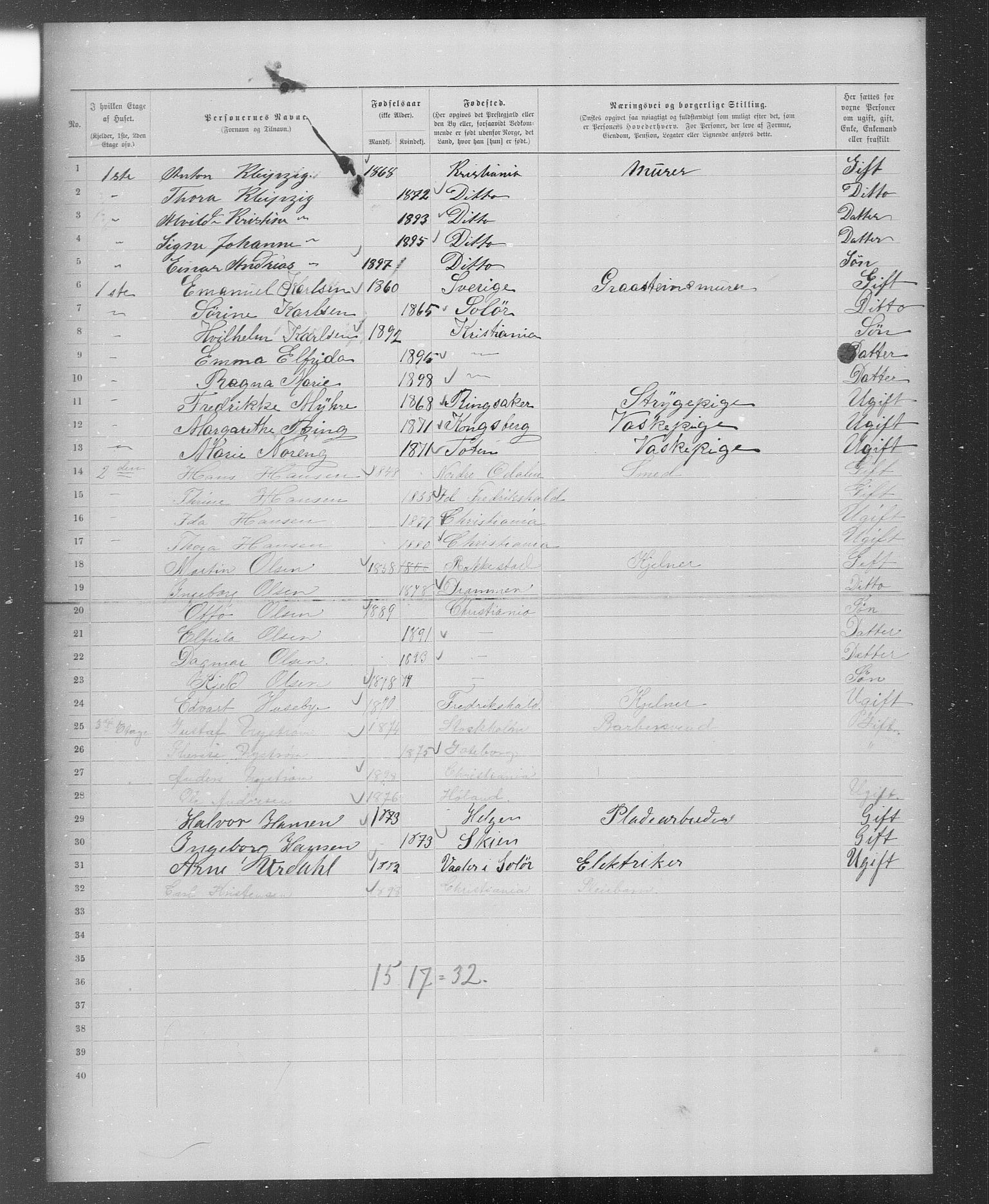 OBA, Municipal Census 1899 for Kristiania, 1899, p. 2352