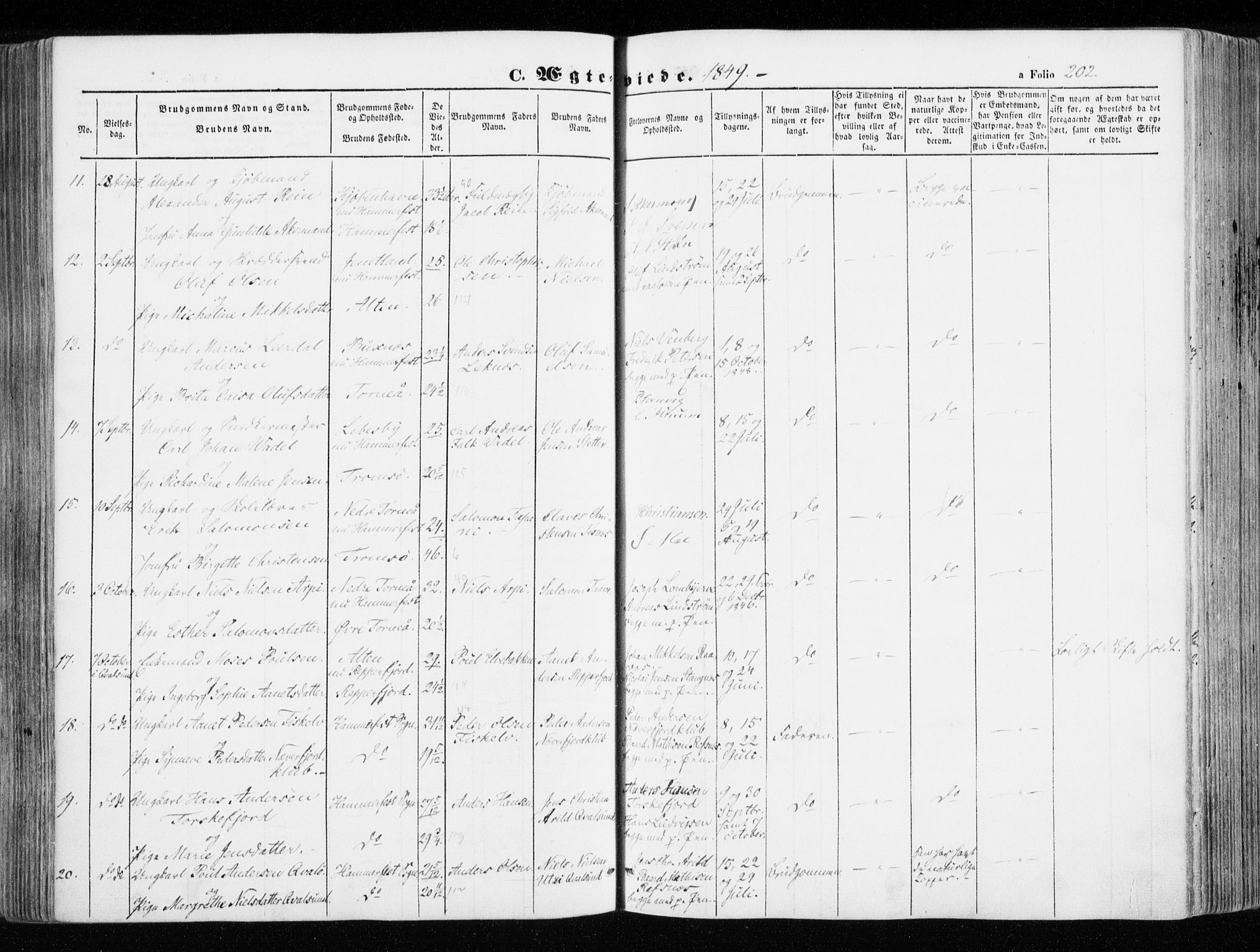 Hammerfest sokneprestkontor, AV/SATØ-S-1347/H/Ha/L0004.kirke: Parish register (official) no. 4, 1843-1856, p. 202