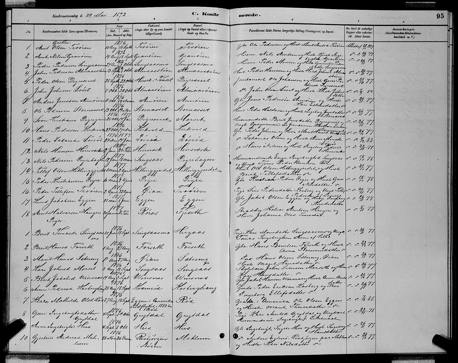 Ministerialprotokoller, klokkerbøker og fødselsregistre - Sør-Trøndelag, SAT/A-1456/688/L1028: Parish register (copy) no. 688C03, 1889-1899, p. 95