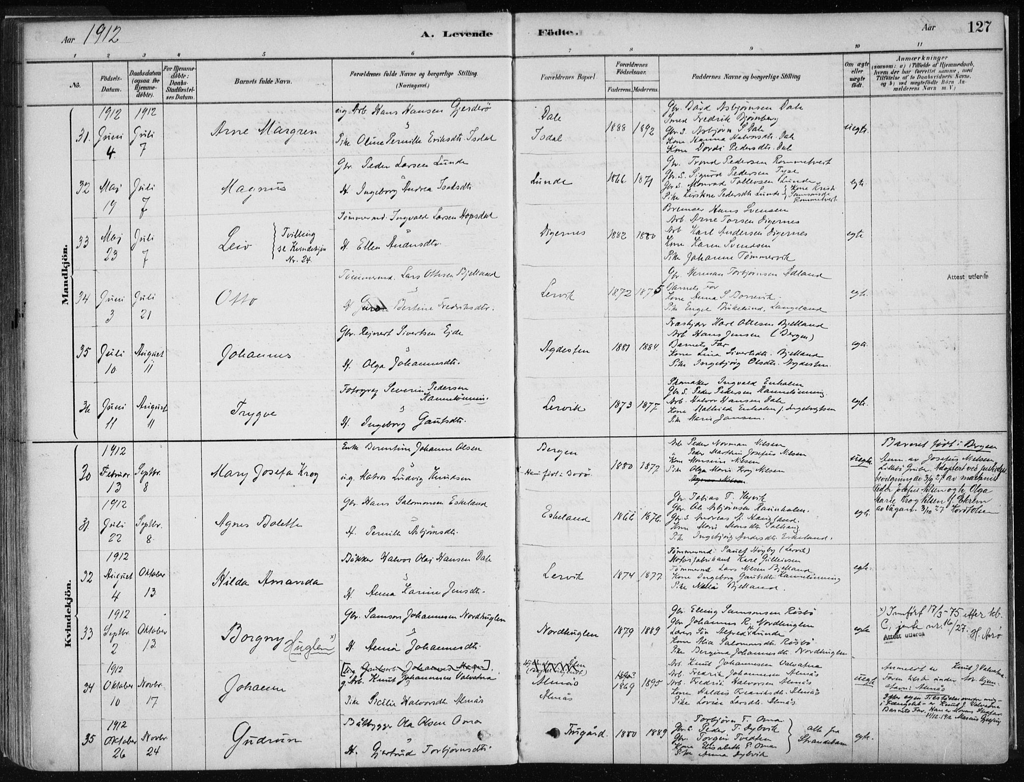 Stord sokneprestembete, AV/SAB-A-78201/H/Haa: Parish register (official) no. B 2, 1878-1913, p. 127