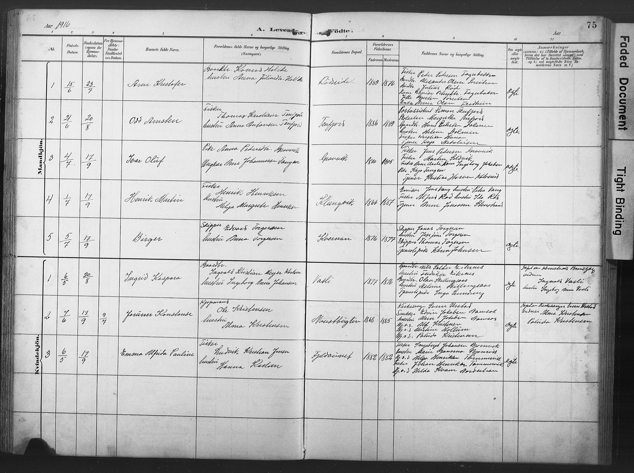 Ministerialprotokoller, klokkerbøker og fødselsregistre - Nord-Trøndelag, AV/SAT-A-1458/789/L0706: Parish register (copy) no. 789C01, 1888-1931, p. 75